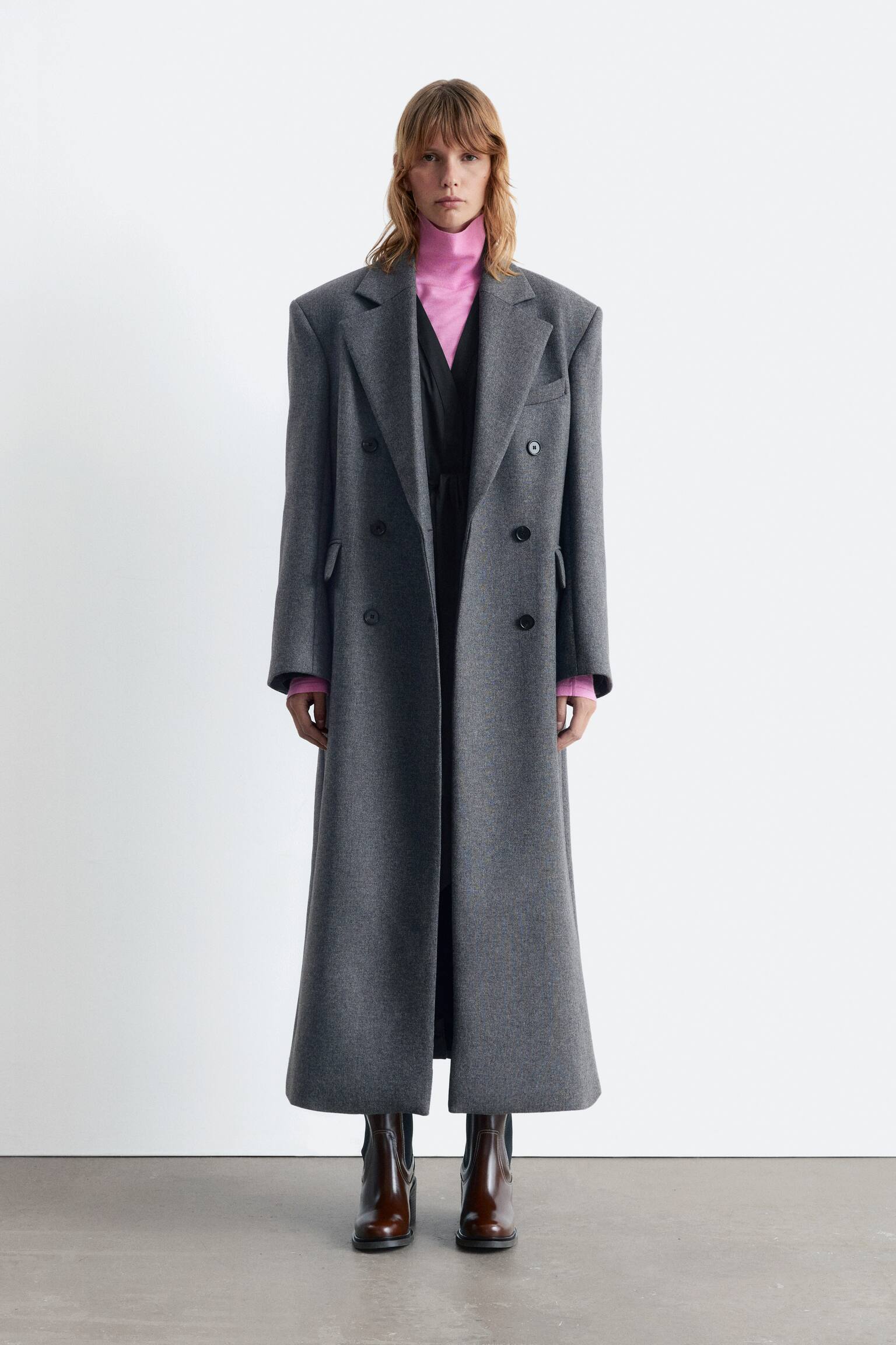 Langer Wollmantel - Grau meliert - 3