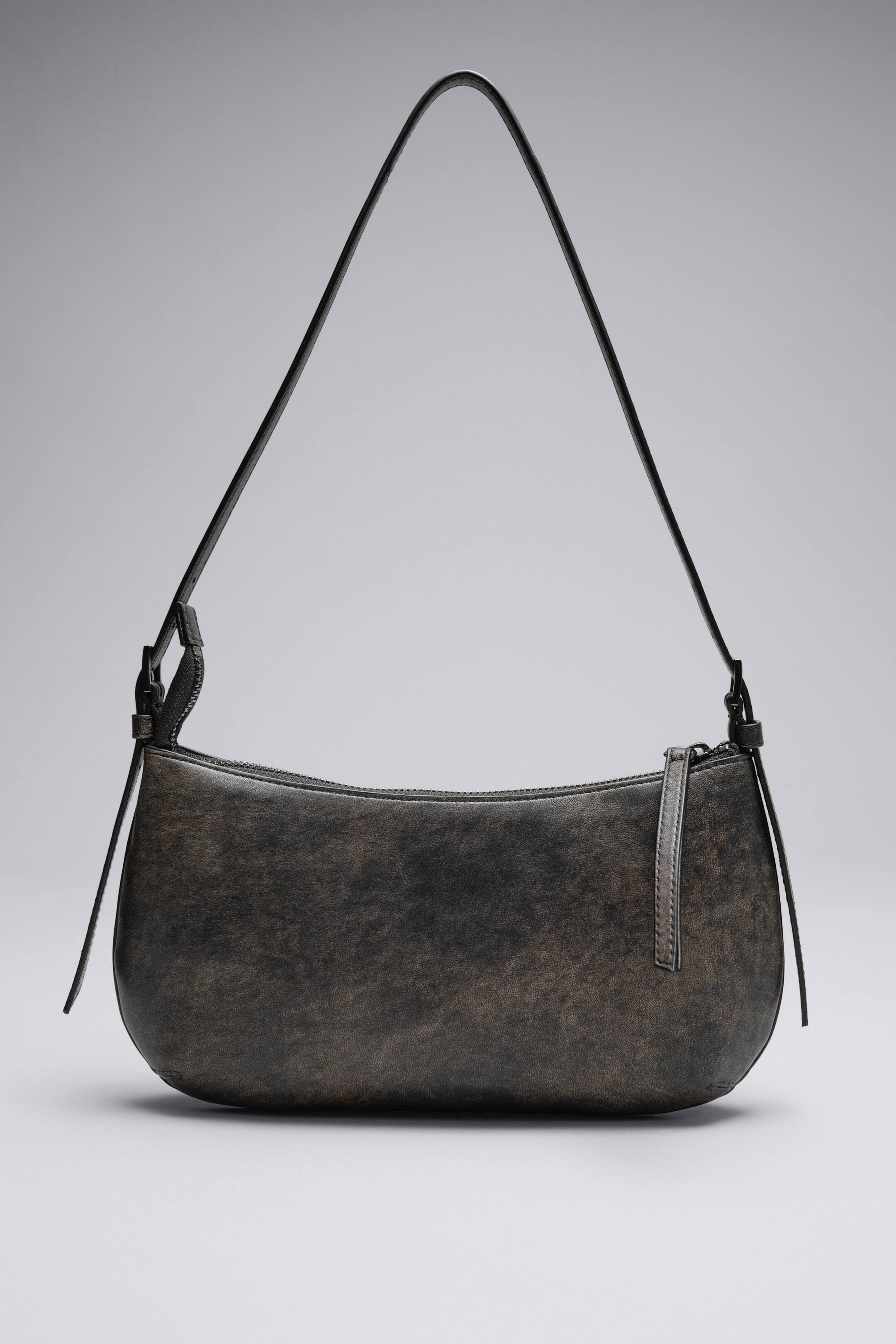 Schultertasche aus glänzendem Leder - Grau - Ladies | H&M DE