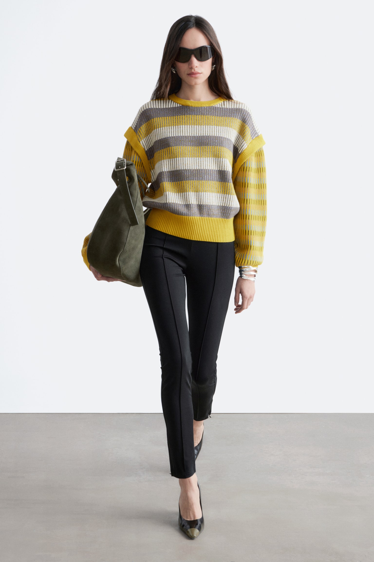Maglione a pannelli con motivo a righe - Righe giallo/grigio/Beige/Righe multicolore - 6