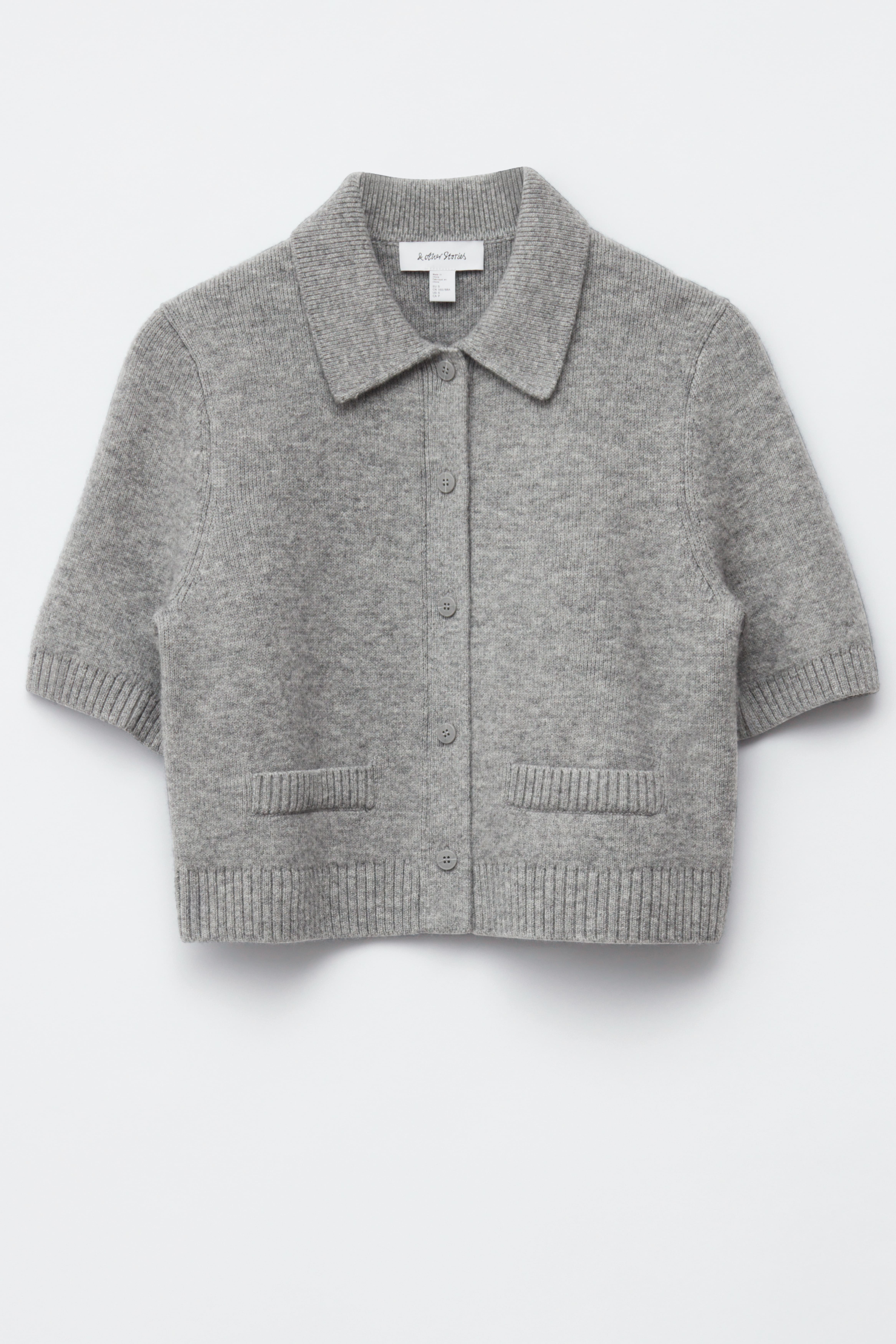 Cardigan a maniche corte lavorato a maglia - Grigio/Blu polvere/Bianco