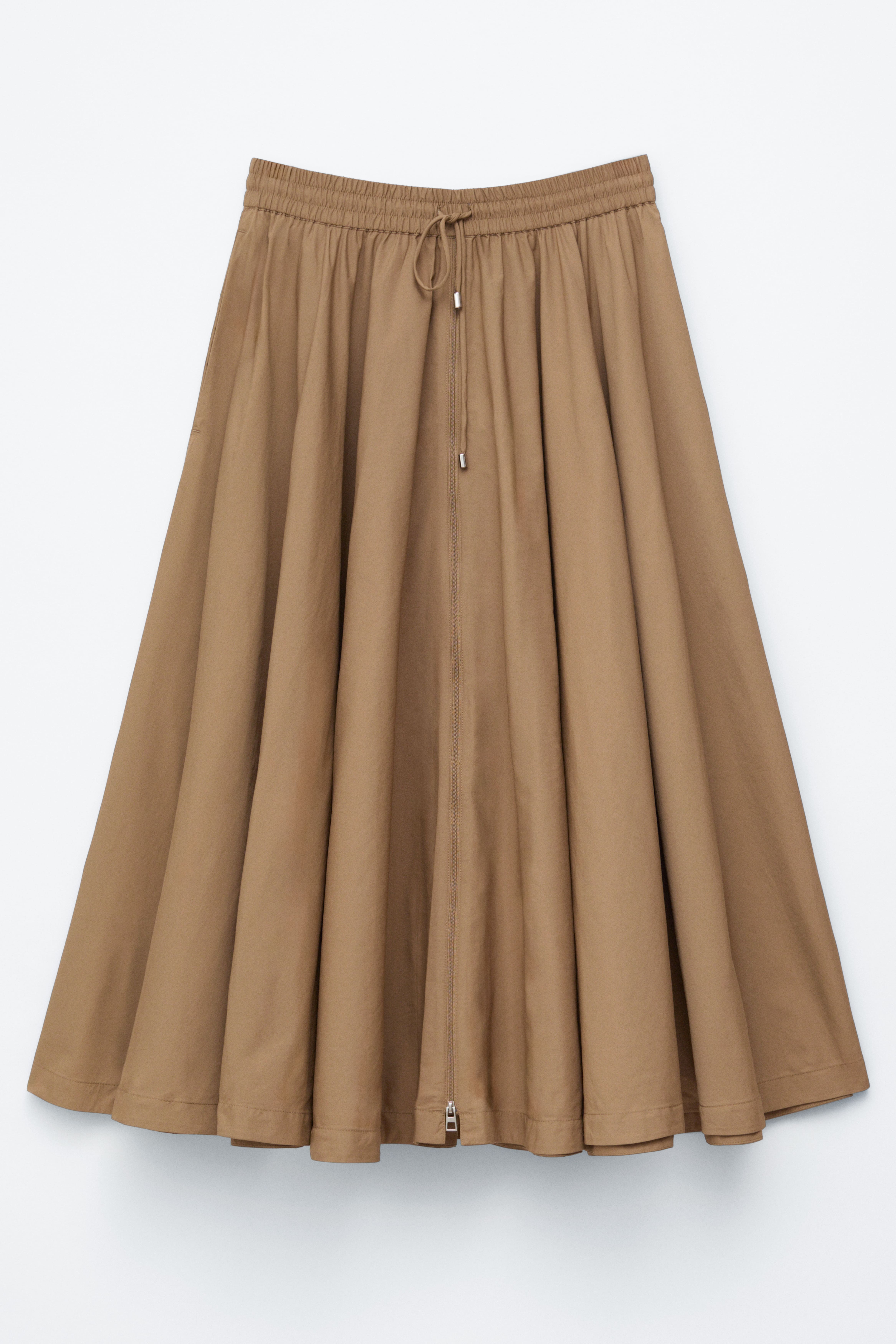 Jupe midi ample à cordon de serrage - Marron Clair