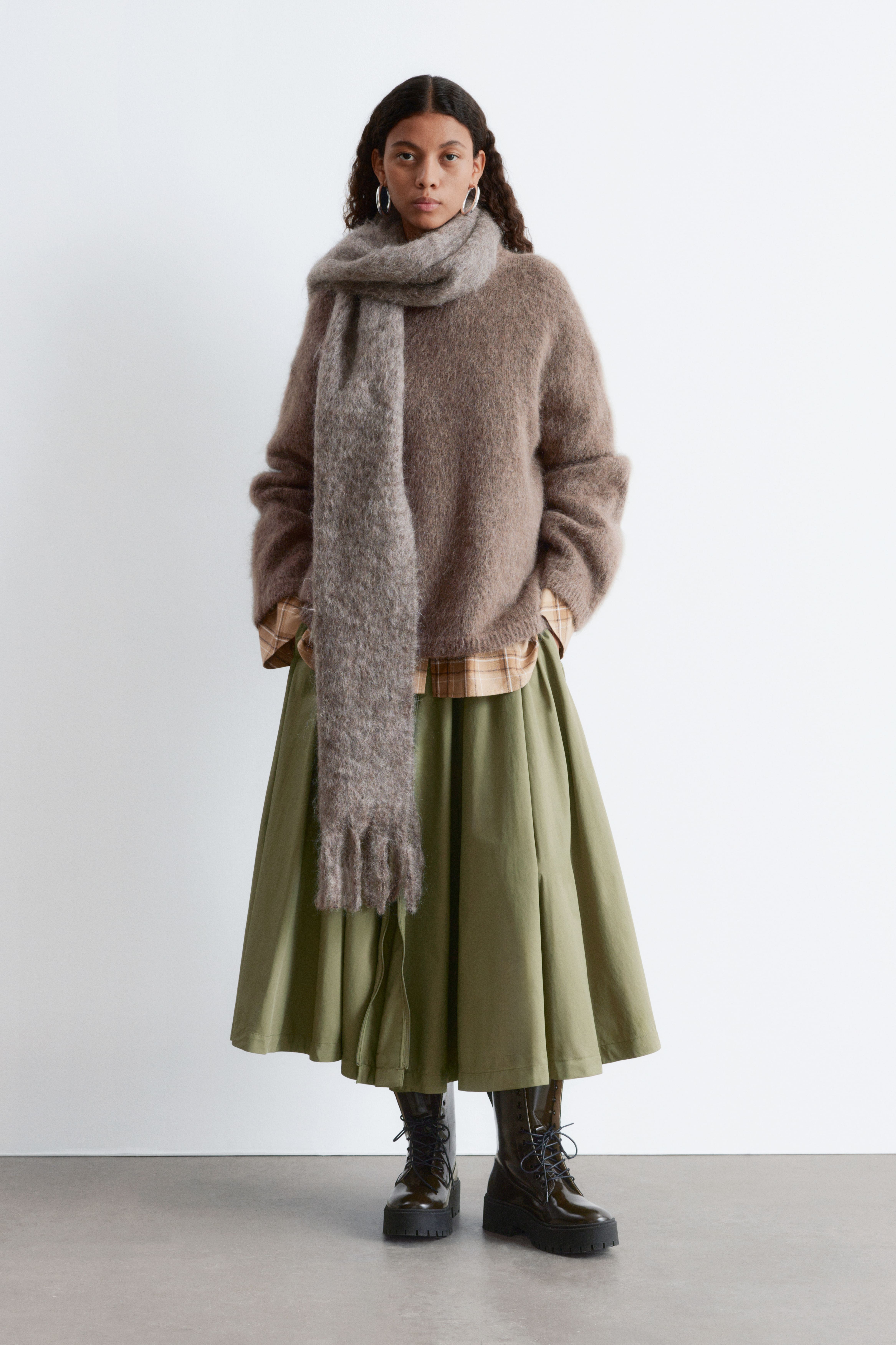 Sciarpa grande in misto mohair - Greige mélange/Giallo chiaro/Grigio scuro mélange