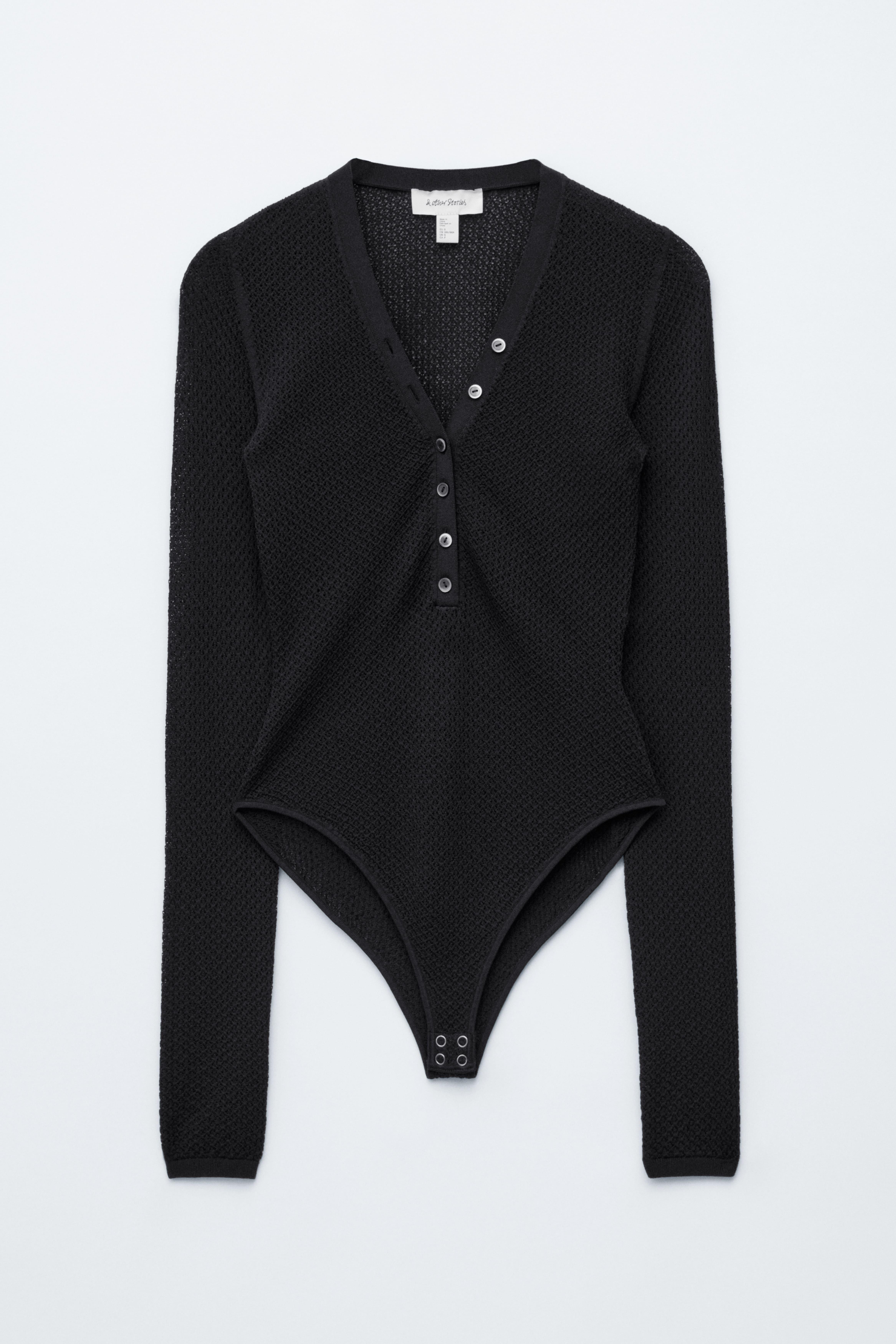 Ajourgebreide body met lange mouwen - Zwart