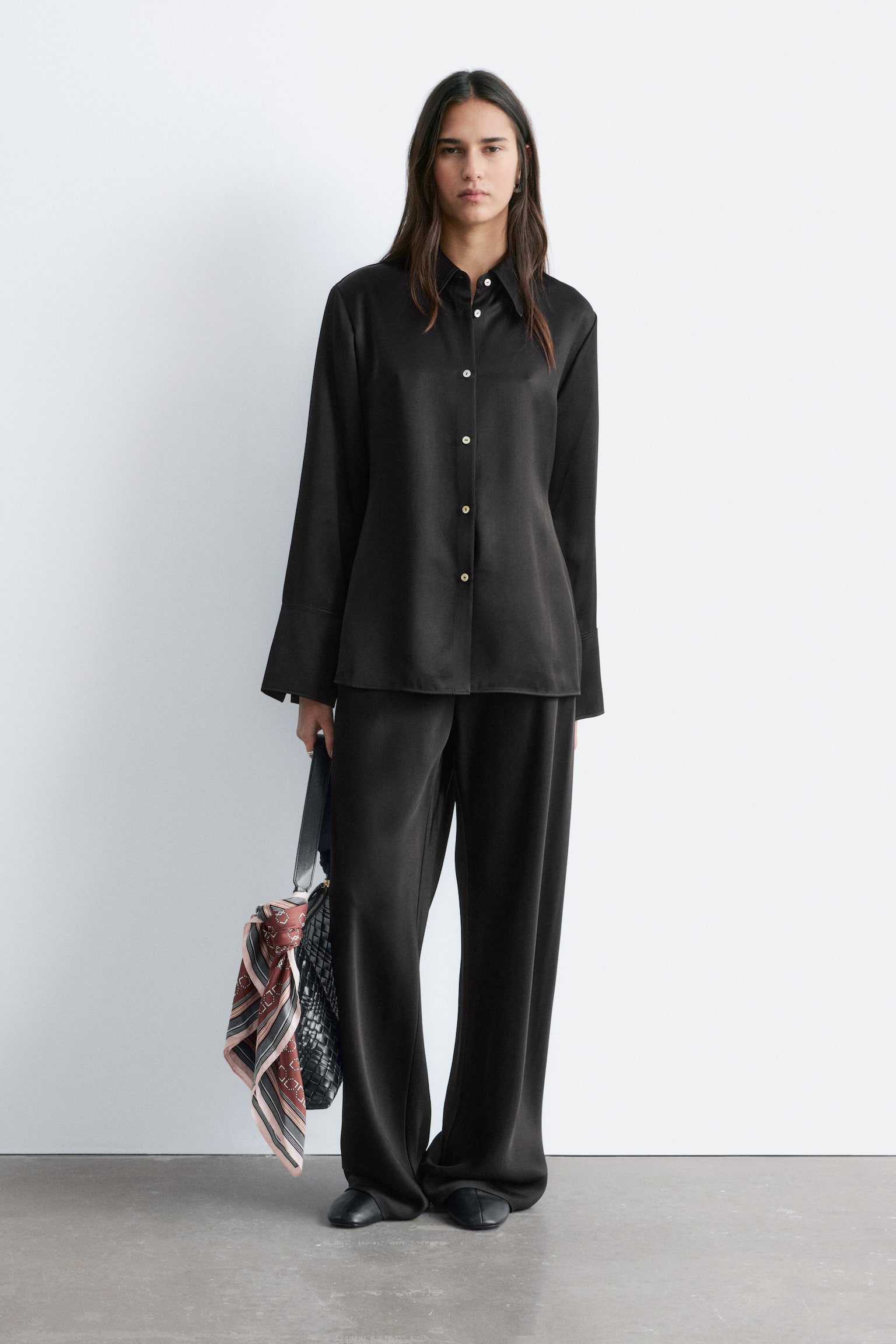 Satijnen broek met trekkoord - Zwart/Grijs - 1