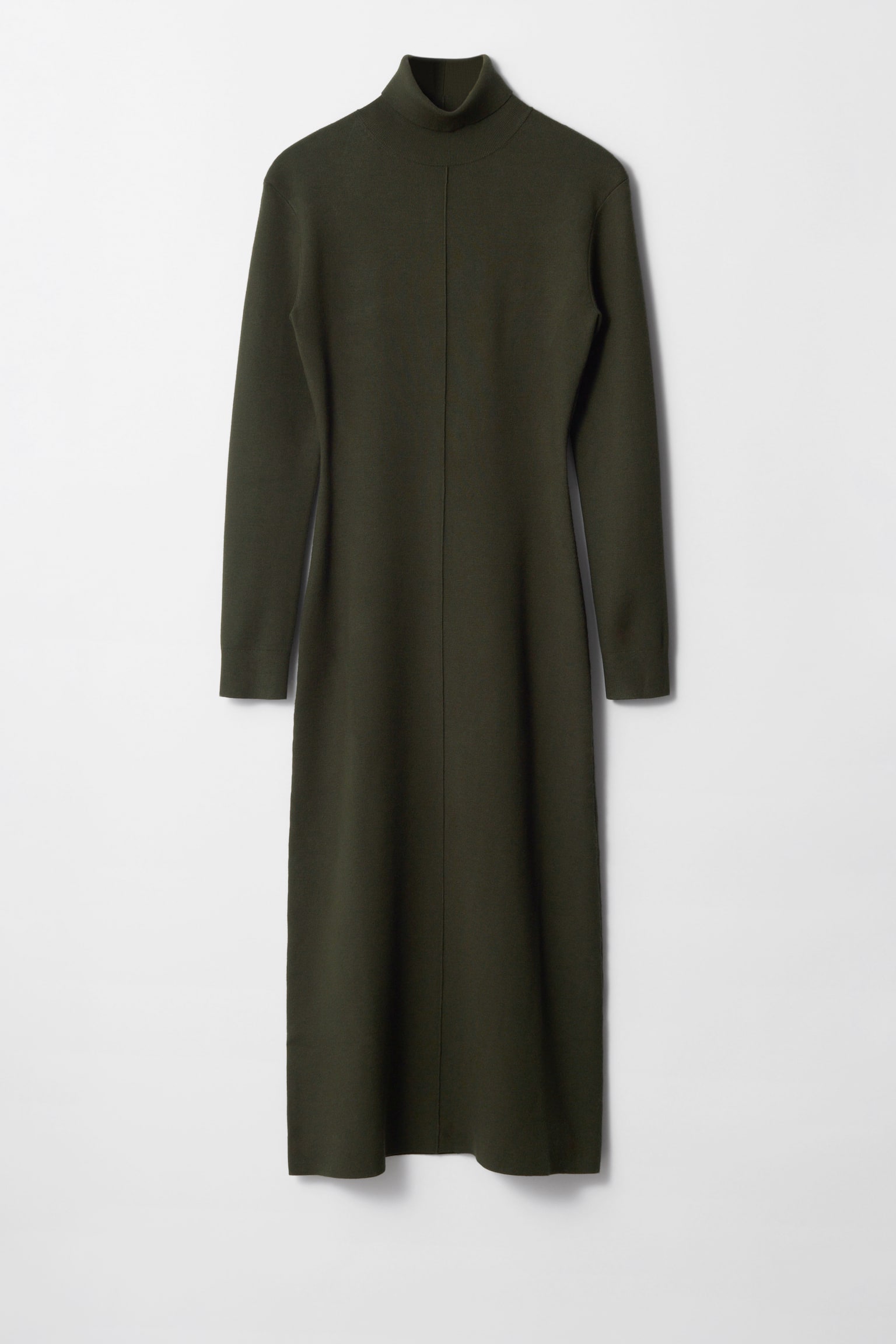 Knitted Roll-Neck Midi Dress - Dark Green - 2