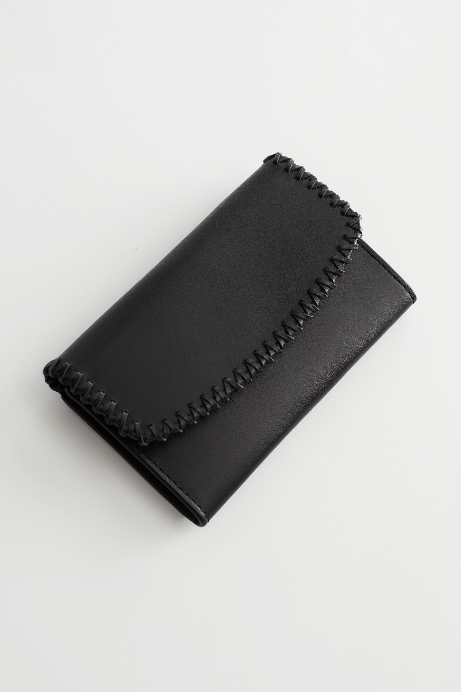 Braided Buckle Leather Wallet - Black - 1