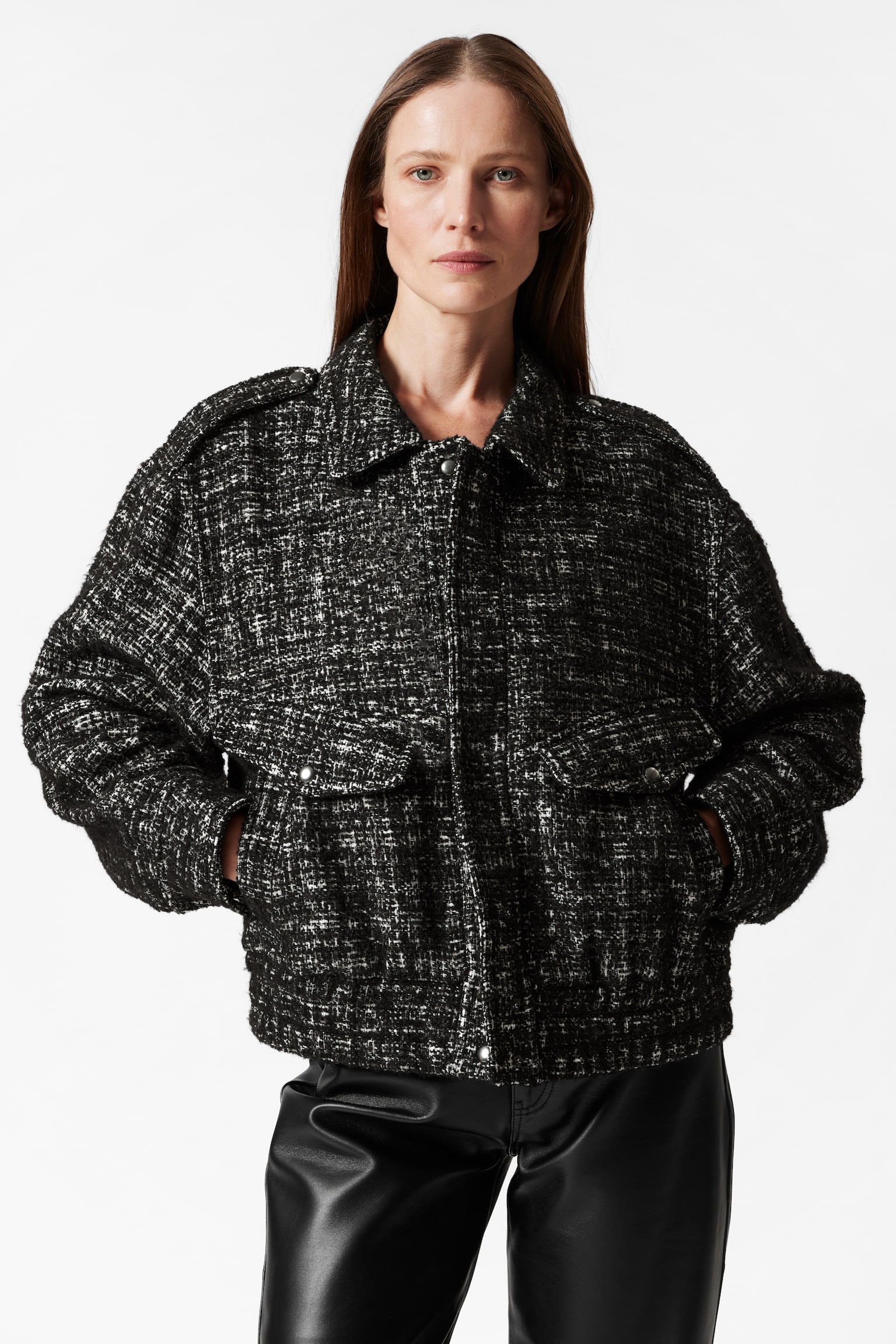 Boxy Tweed Jacket - Black Tweed - 8