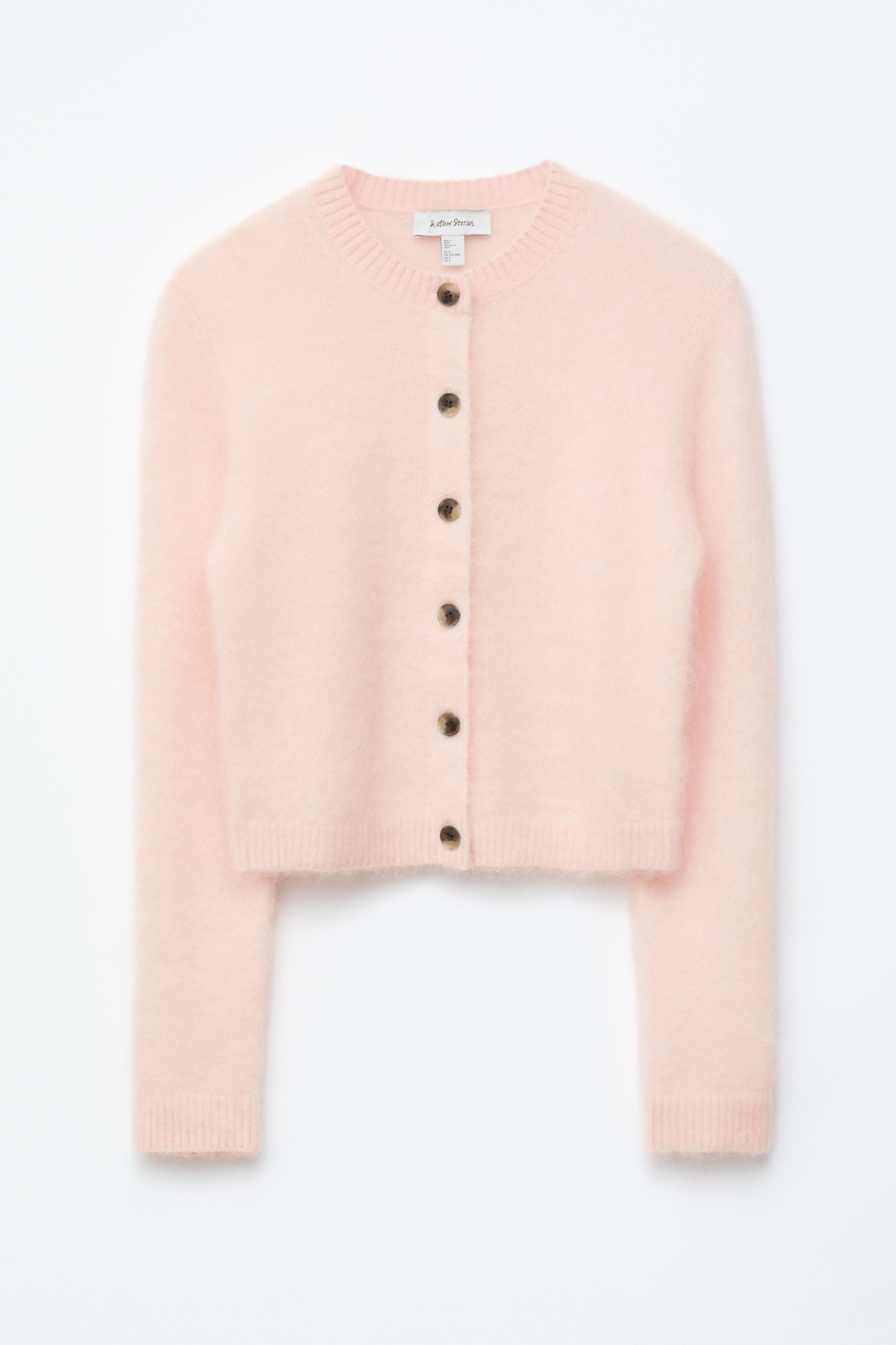 Strickjacke aus gebürstetem Mohair-Mix - Pfirsich/Helltürkis/Camel/Schwarz