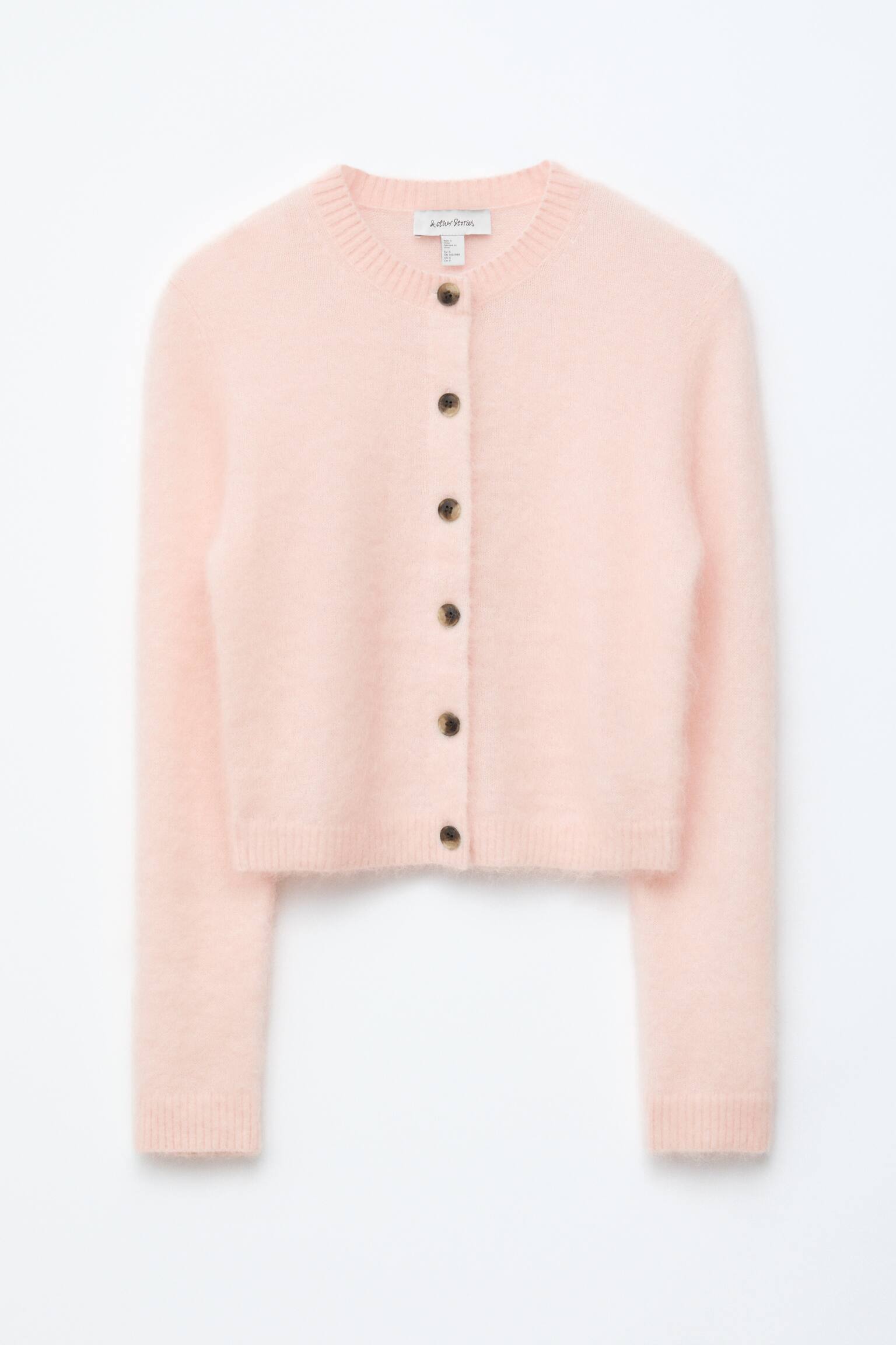 Harjattu neuletakki mohairsekoitetta - Persikka/Musta/Vaaleanturkoosi/Kameli - 2