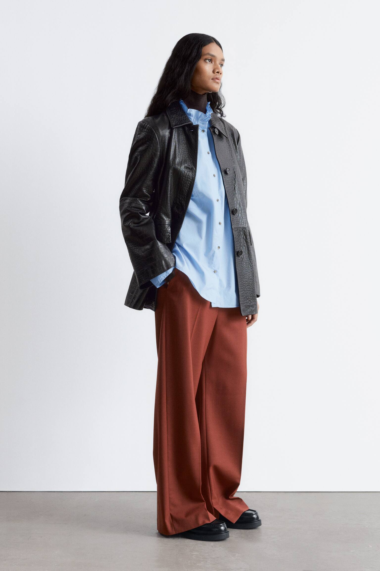 Pantaloni in lana con pieghe pressate - Marrone ruggine - 5