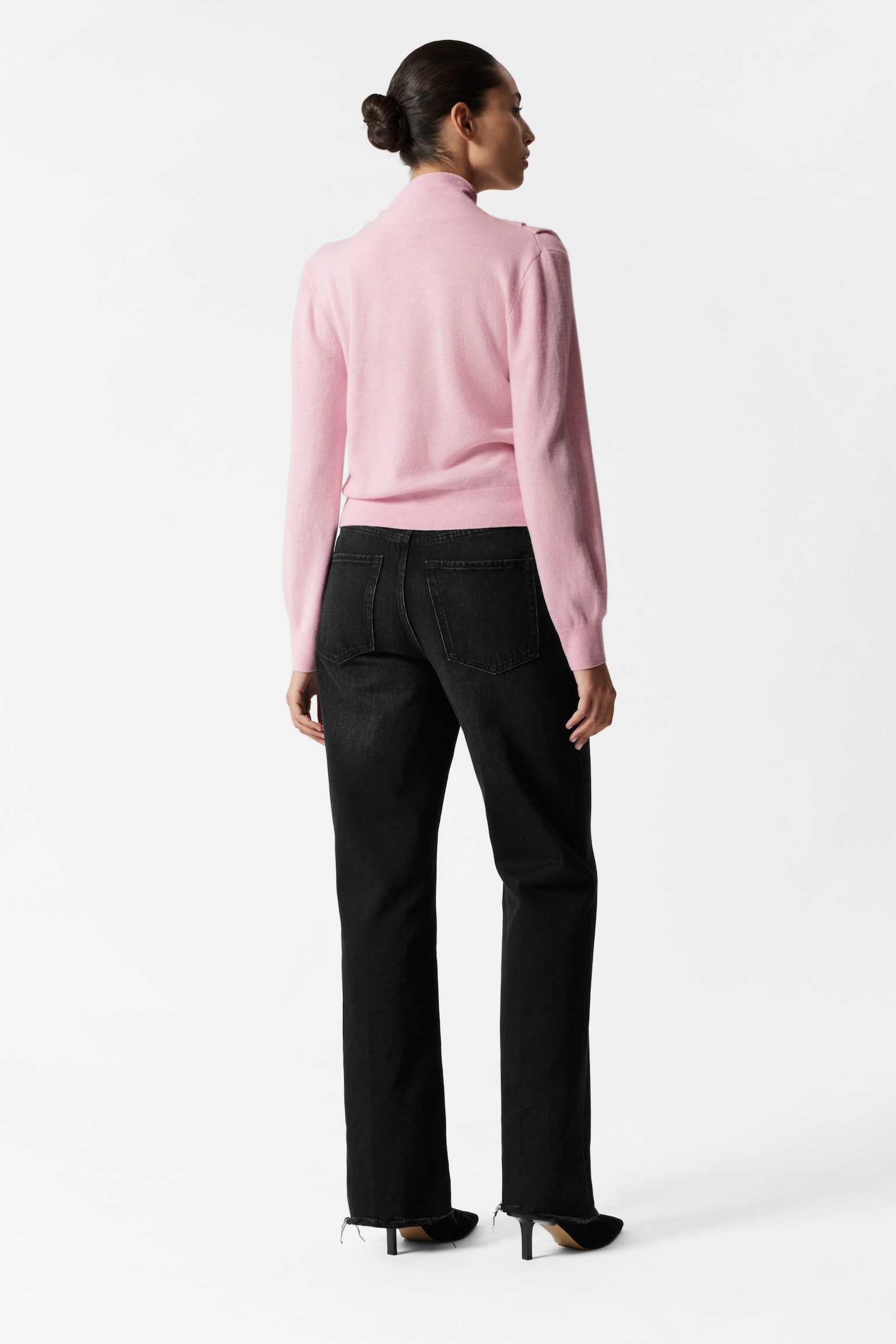 Merino Tie-Neck Jumper - Pink/Black - 6