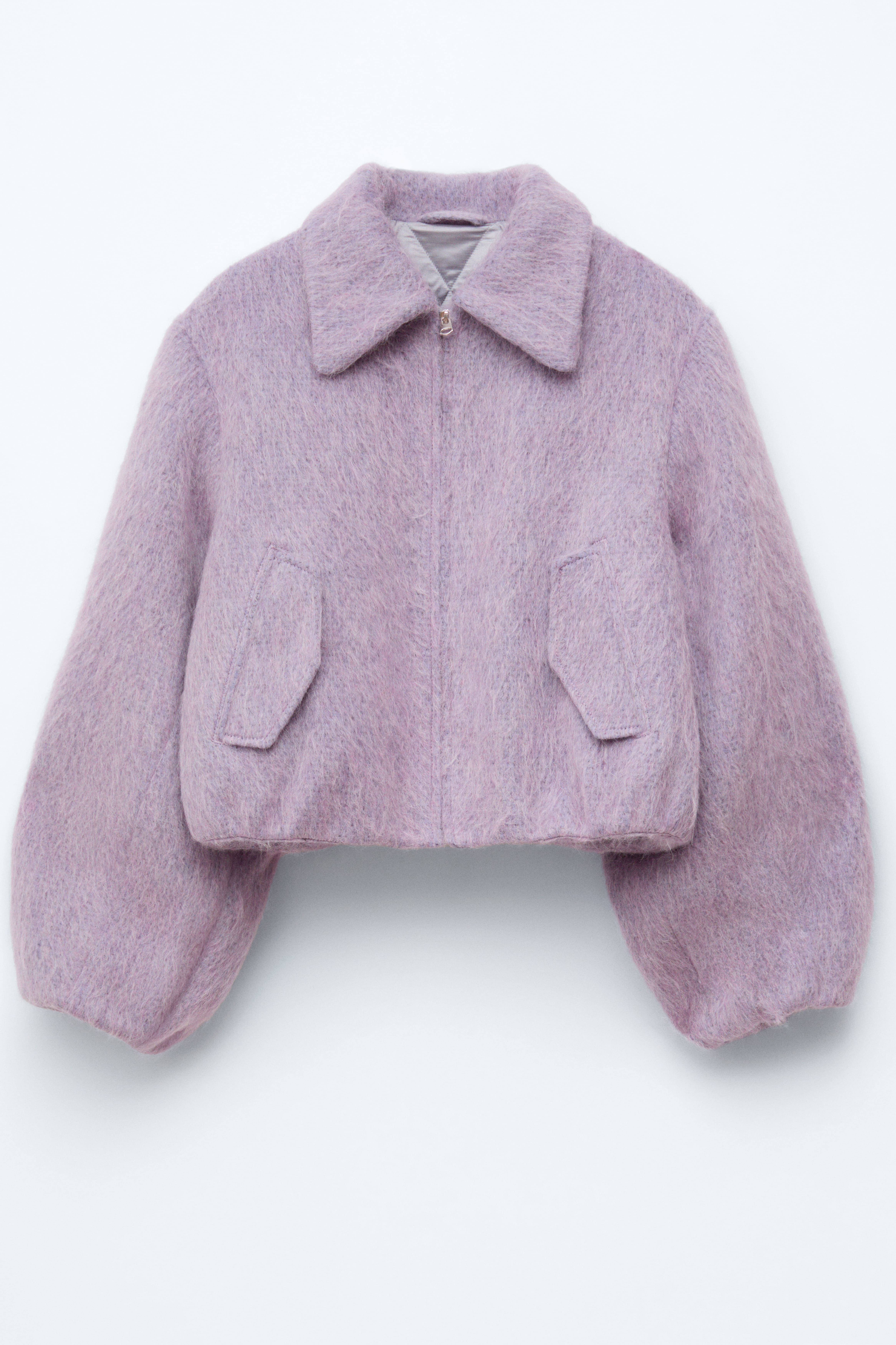 Verkürzte Bomberjacke aus Wolle - Flieder