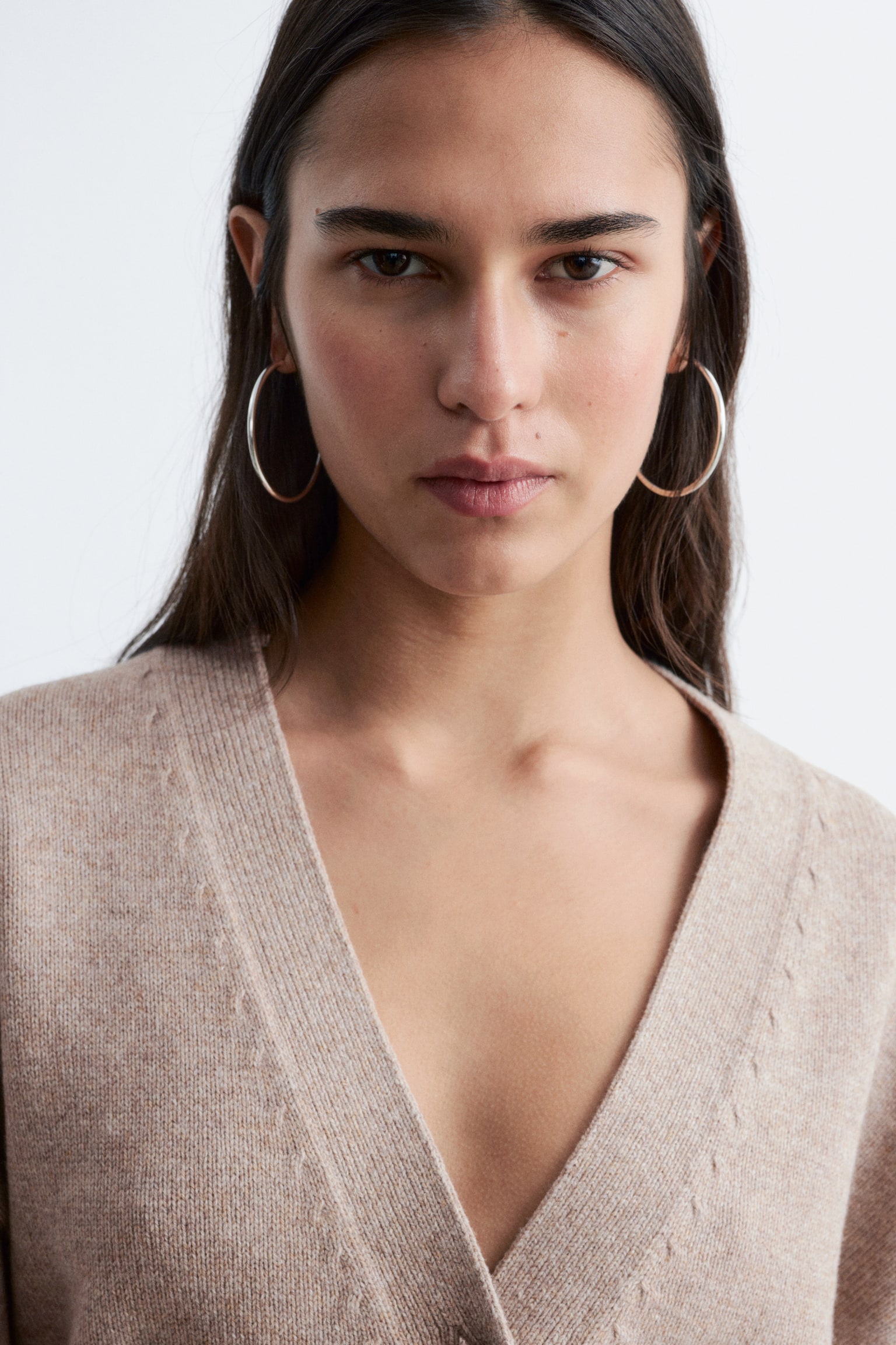 Tapered Knit Cardigan - Béžová/Tmavě šedá/Tmavě hnědá - 5