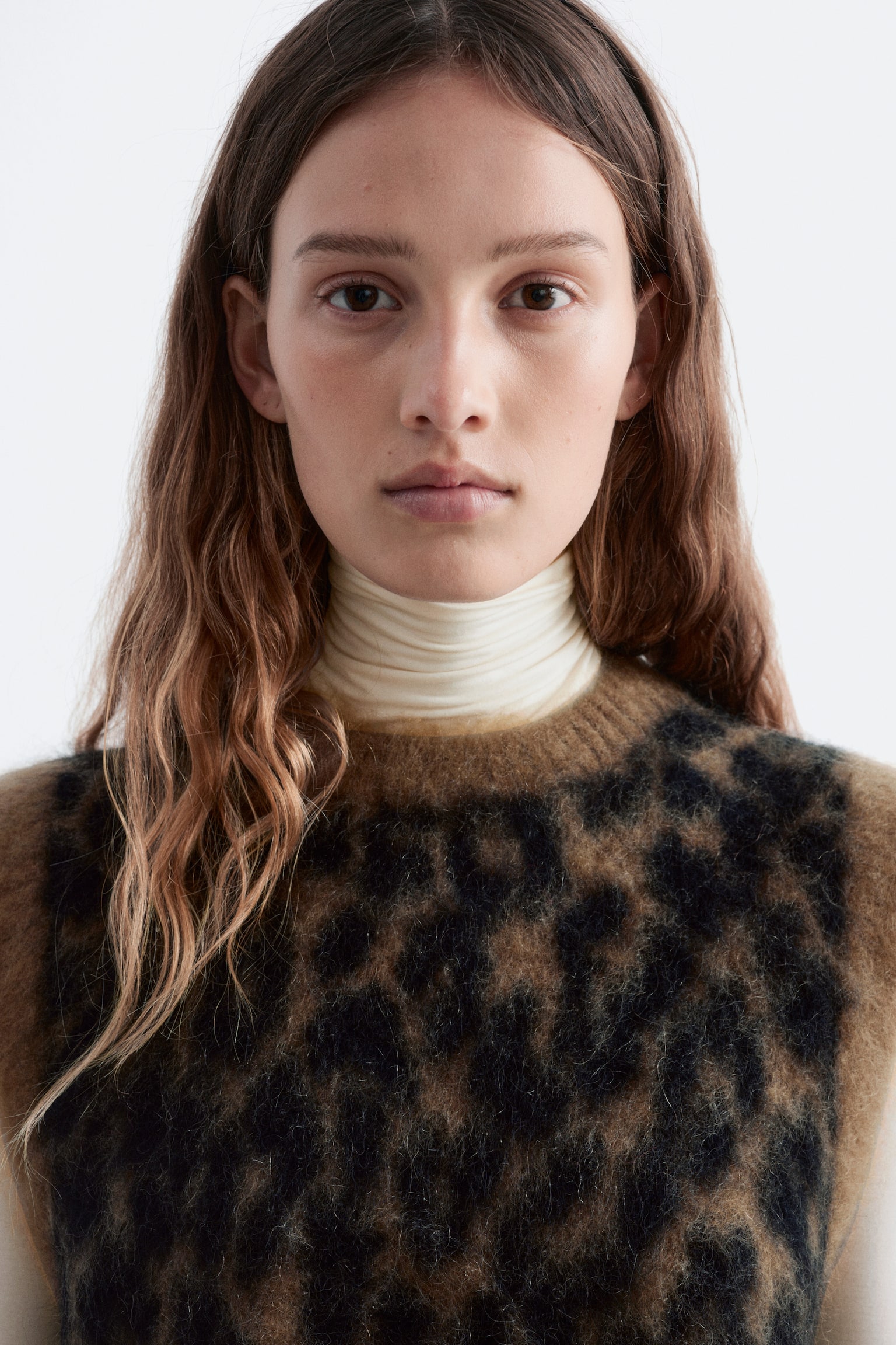Vest i børstet mohairblend - Brun leopard - 1