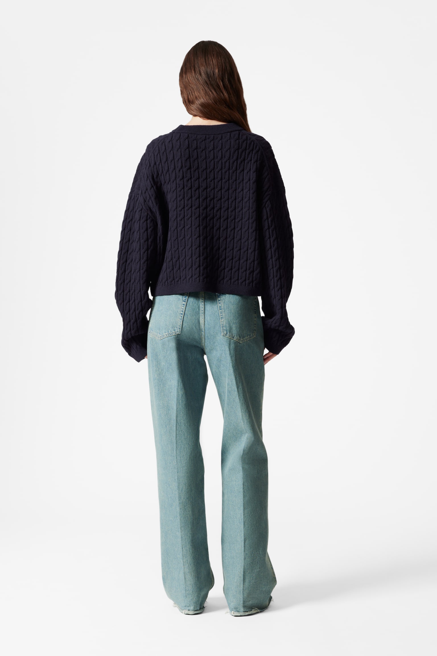 Cable-Knit Wool Jumper - Navy/Ivory - 5