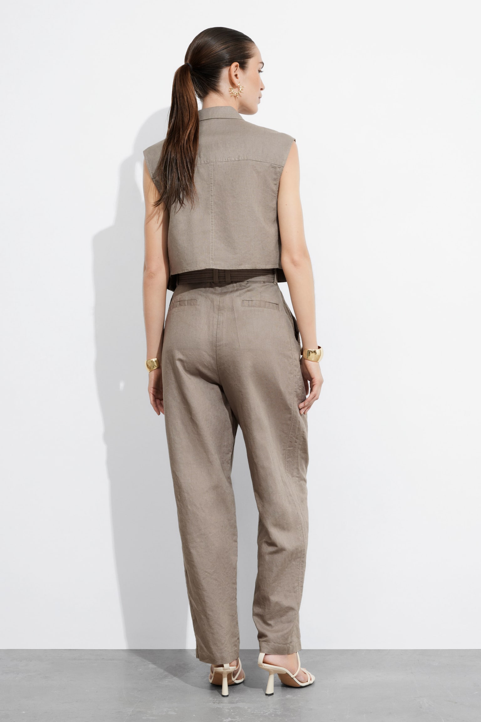 Linen-Blend Paperbag Trousers - Mole - 3