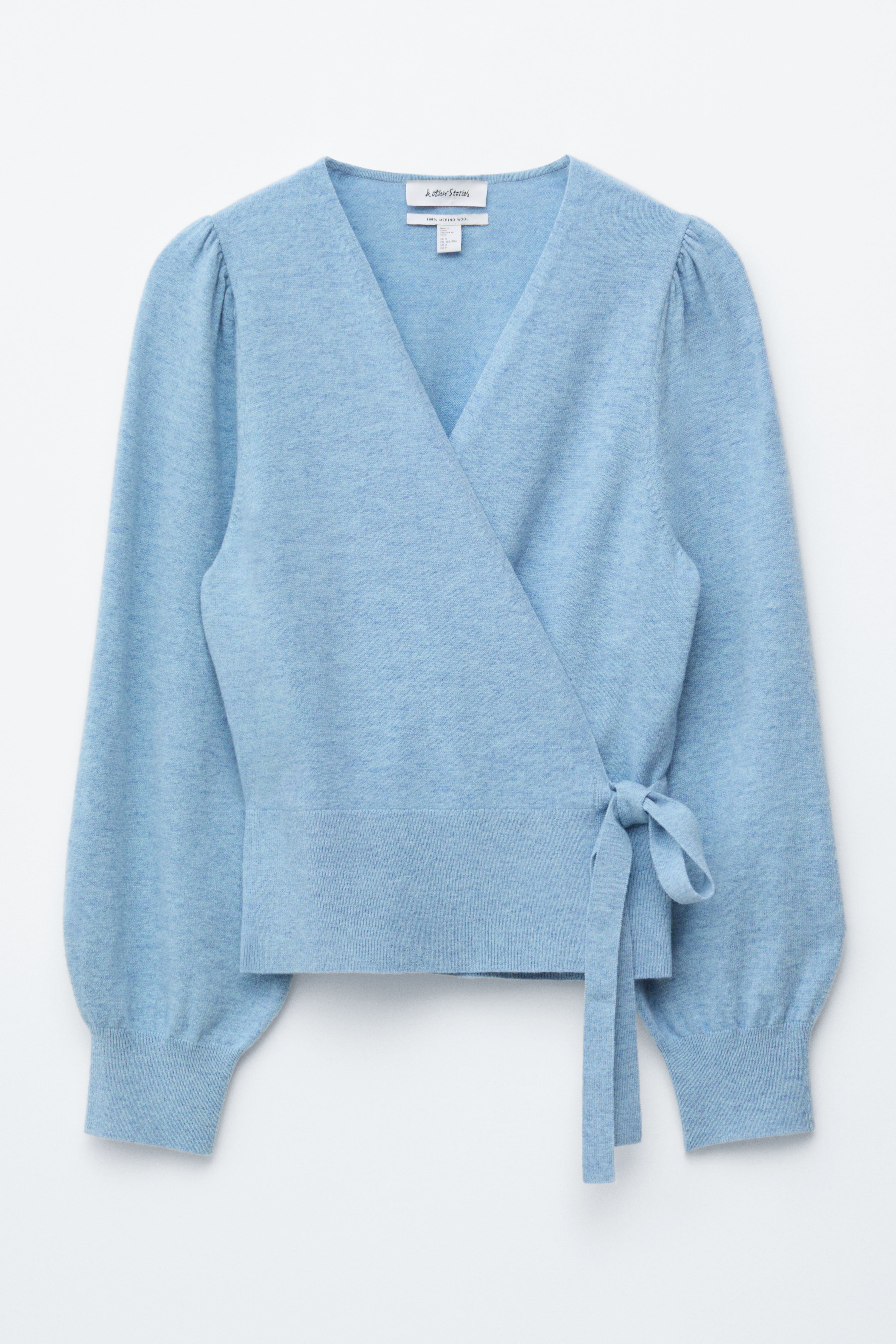 Kofta i merinoull med omlott - Blåmelerad/Ljus greige/Grå/Melange