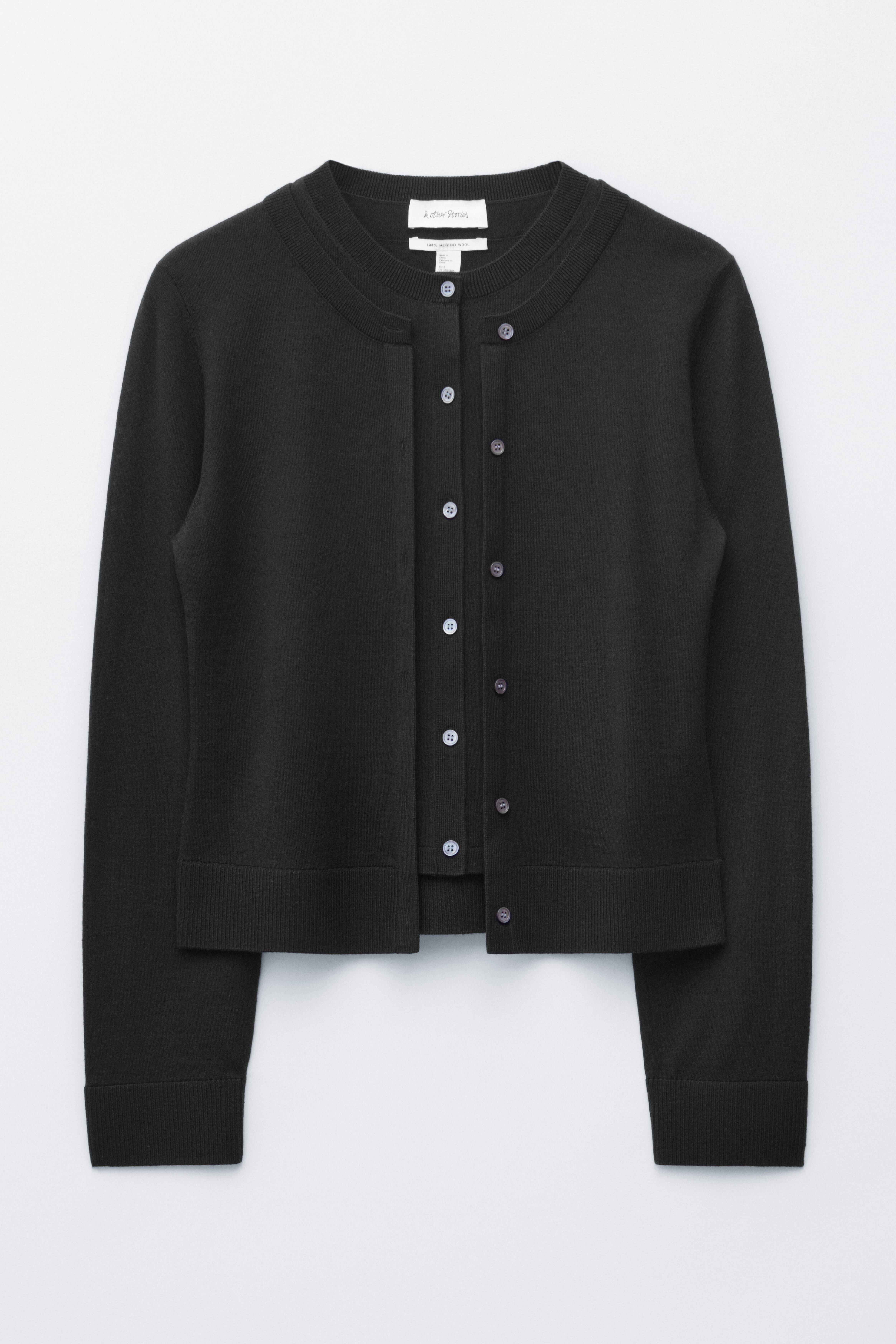 Cardigan in lana merino a doppio strato - Nero/Giallo senape