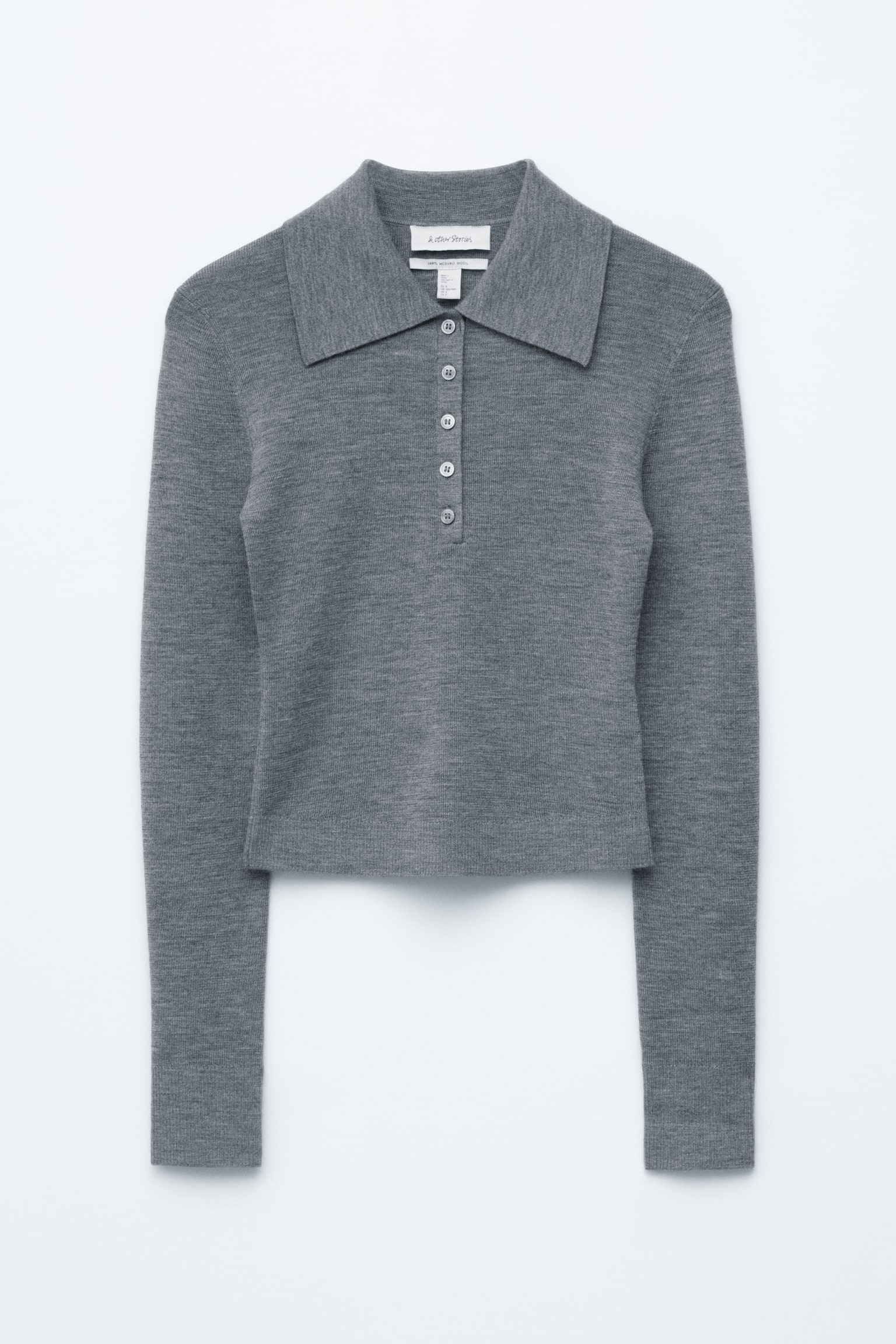 Ribbstickad pikétröja i merinoull - Grå/Melange/Mörkbrun/Persika - 2