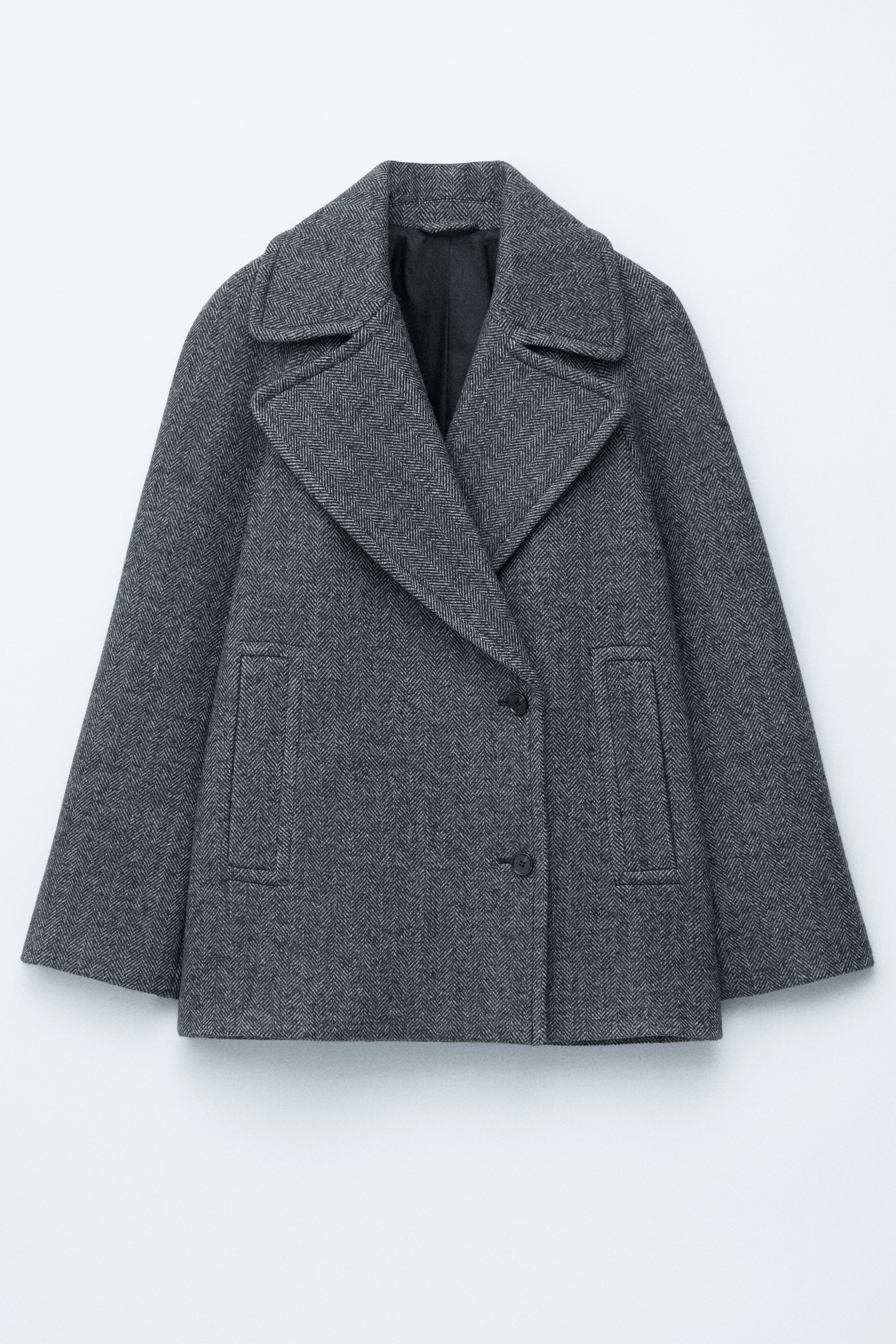 Kurzer zweireihiger Wollmantel - Dunkelgrau