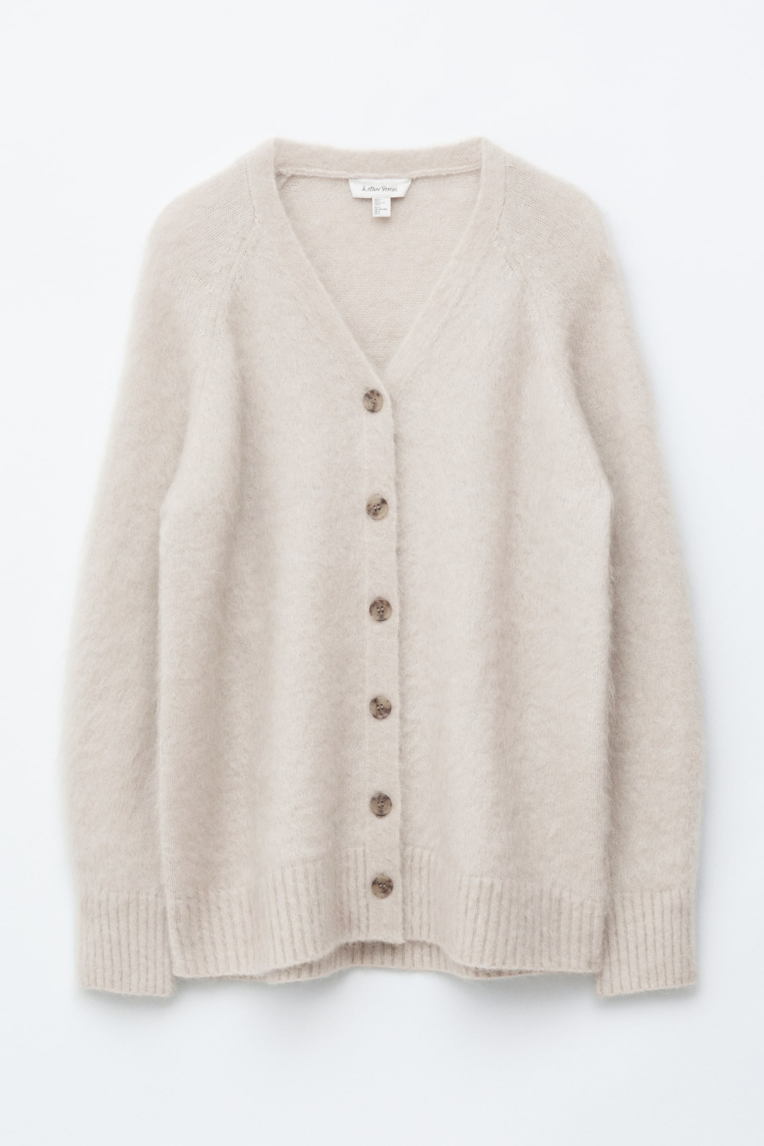 Lange Strickjacke aus Mohair-Mix - Beige/Grau/Dunkelblau - 2