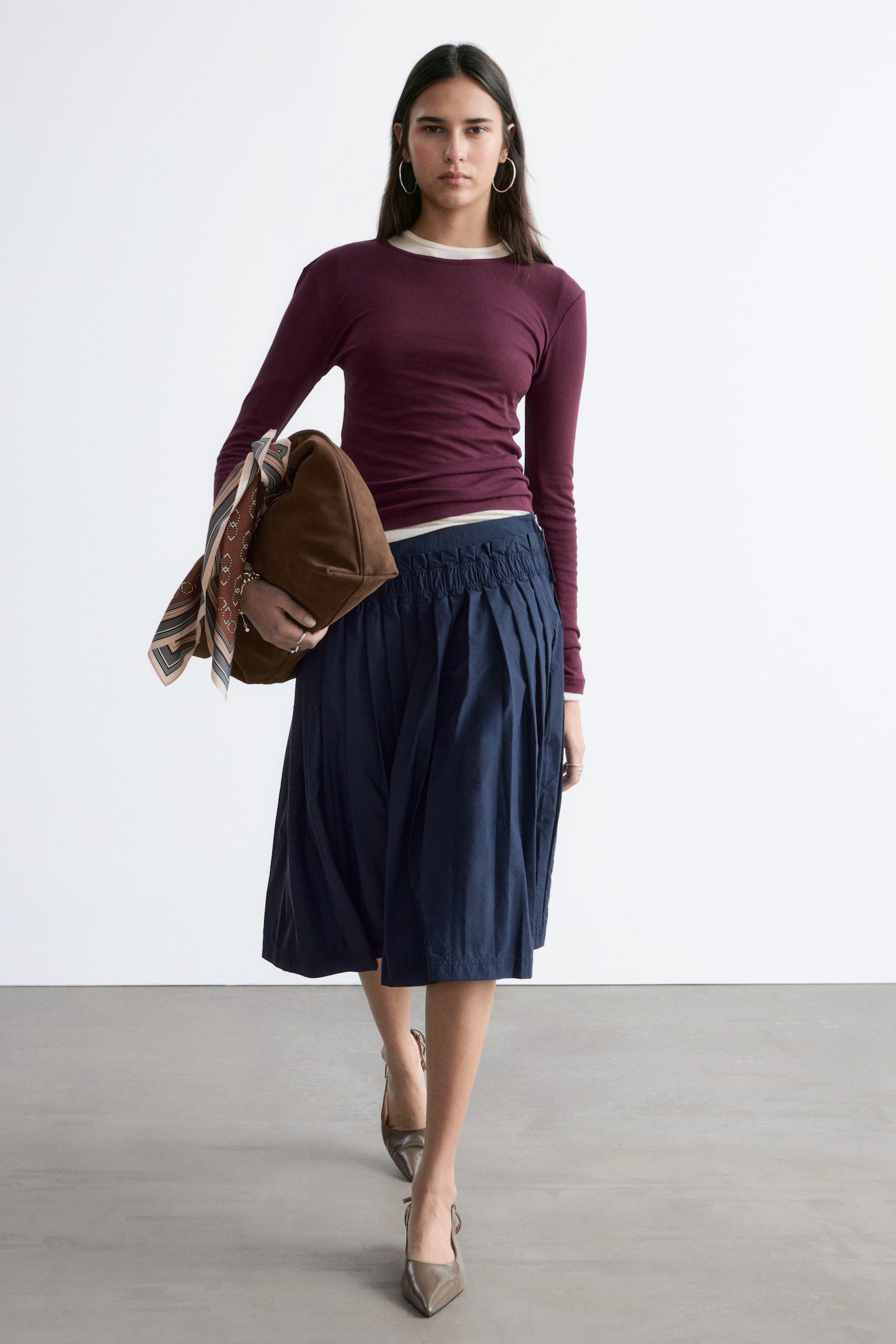 Памучна блуза с дълги ръкави - Бордо/Оранжево/Бяло - 5