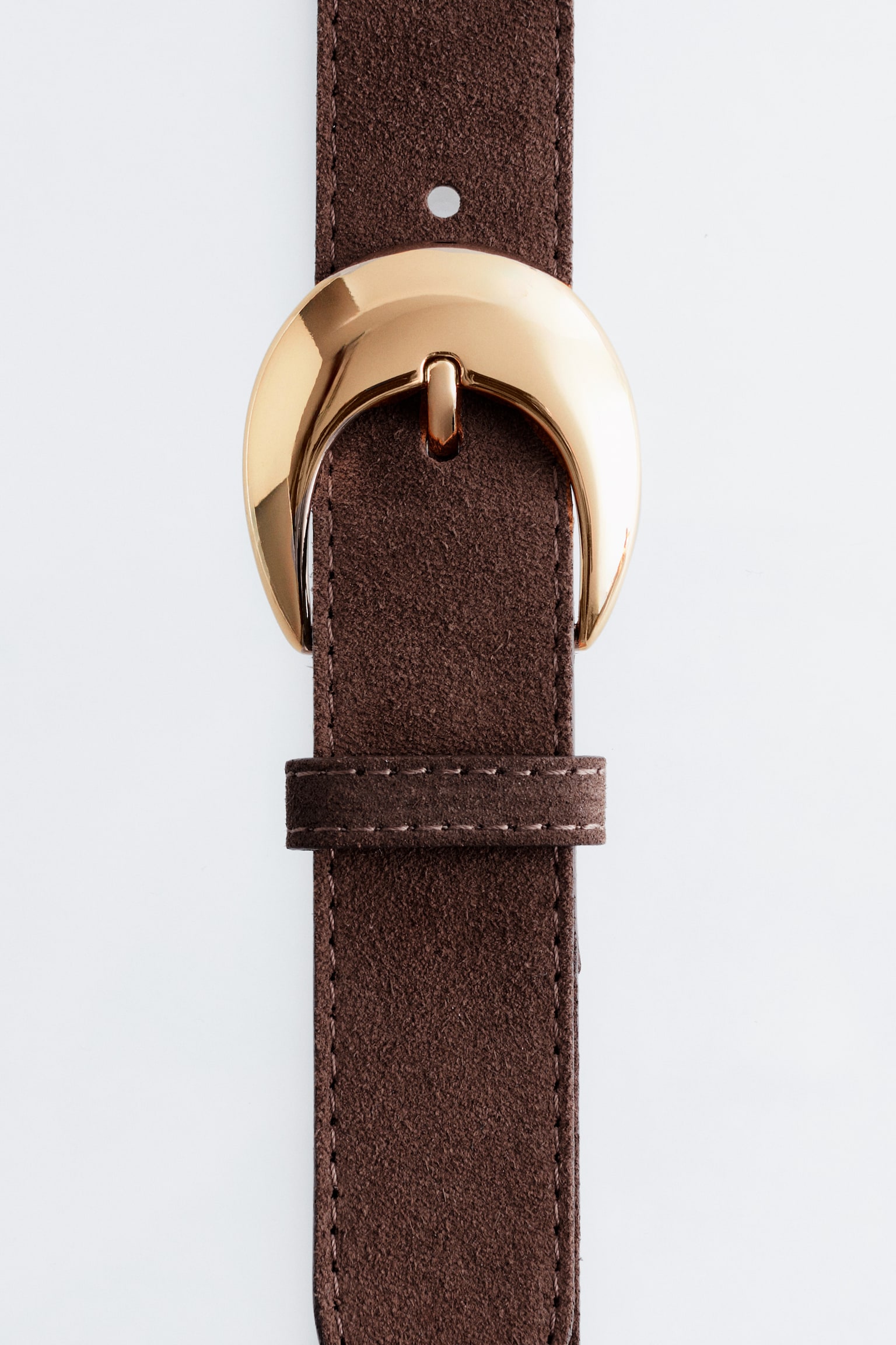 Cintura in pelle con fibbia a forma di mezzaluna - Pelle scamosciata marrone scuro/Marrone - 2