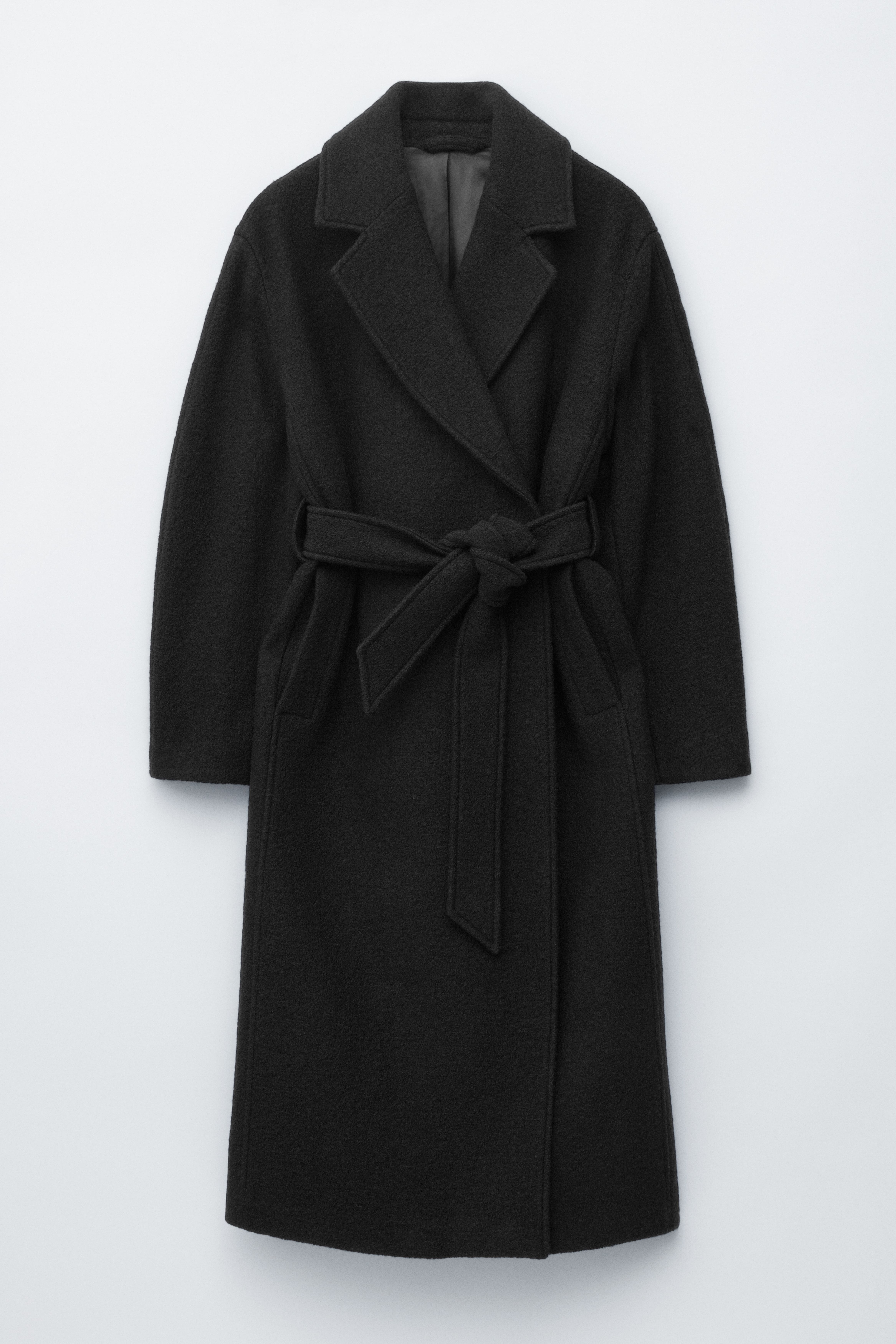 Weit geschnittener Wollmantel mit Gürtel - Schwarz/Dunkelviolett/Marine/Dunkles Graubraun meliert