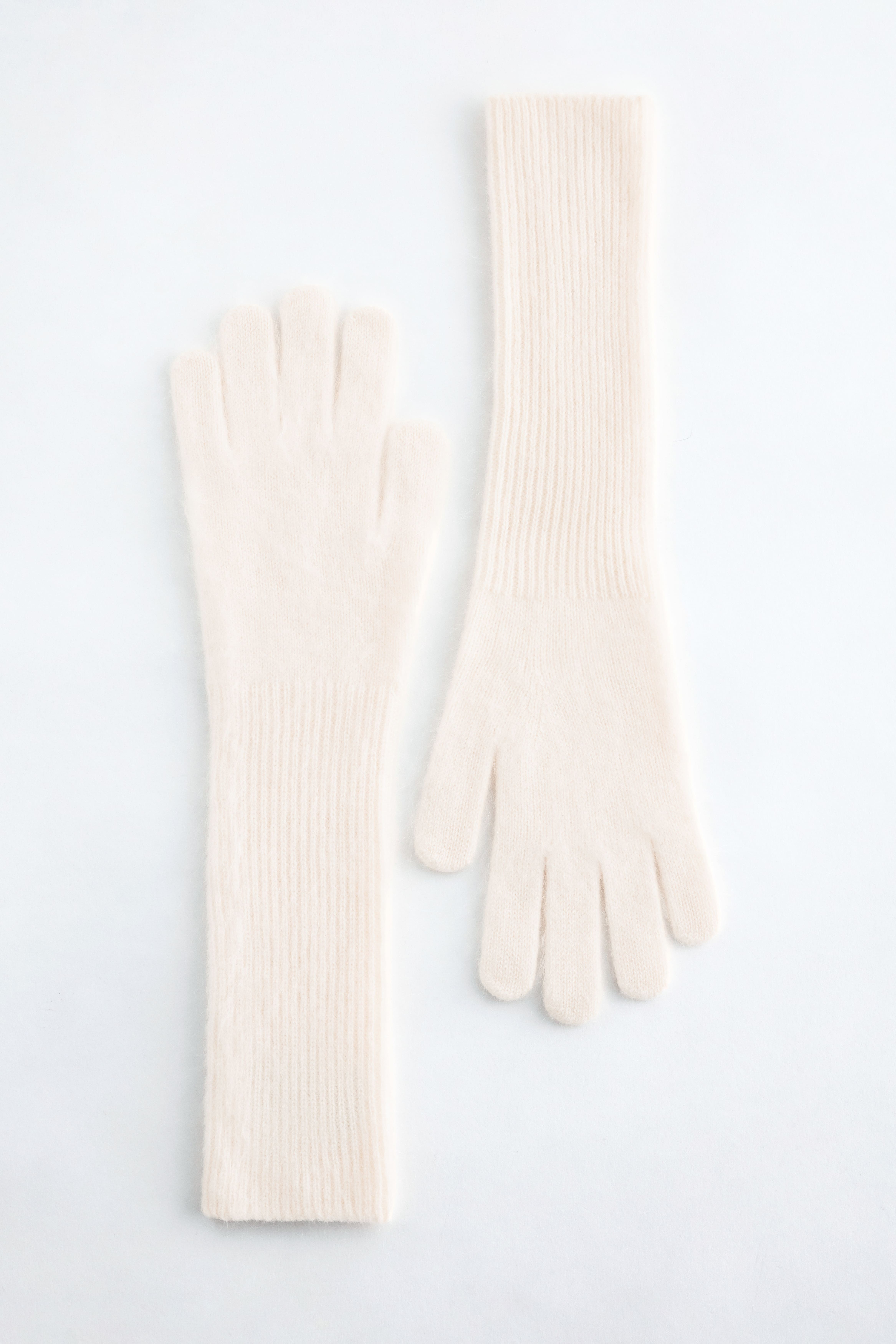 Strickhandschuhe aus gebürstetem Kaschmir - Creme