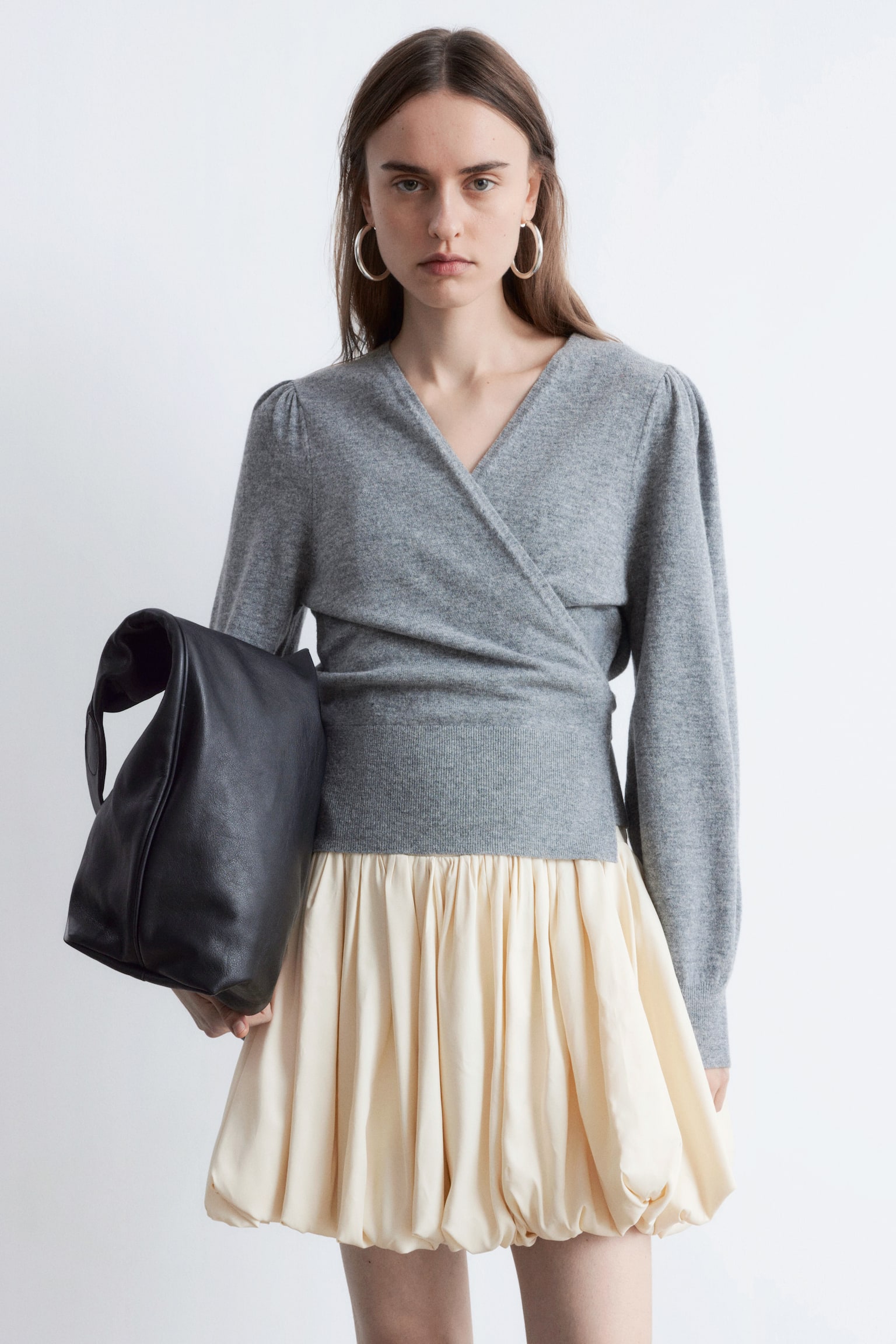 Kofta i merinoull med omlott - Grå/Melange/Ljus greige/Blåmelerad - 1