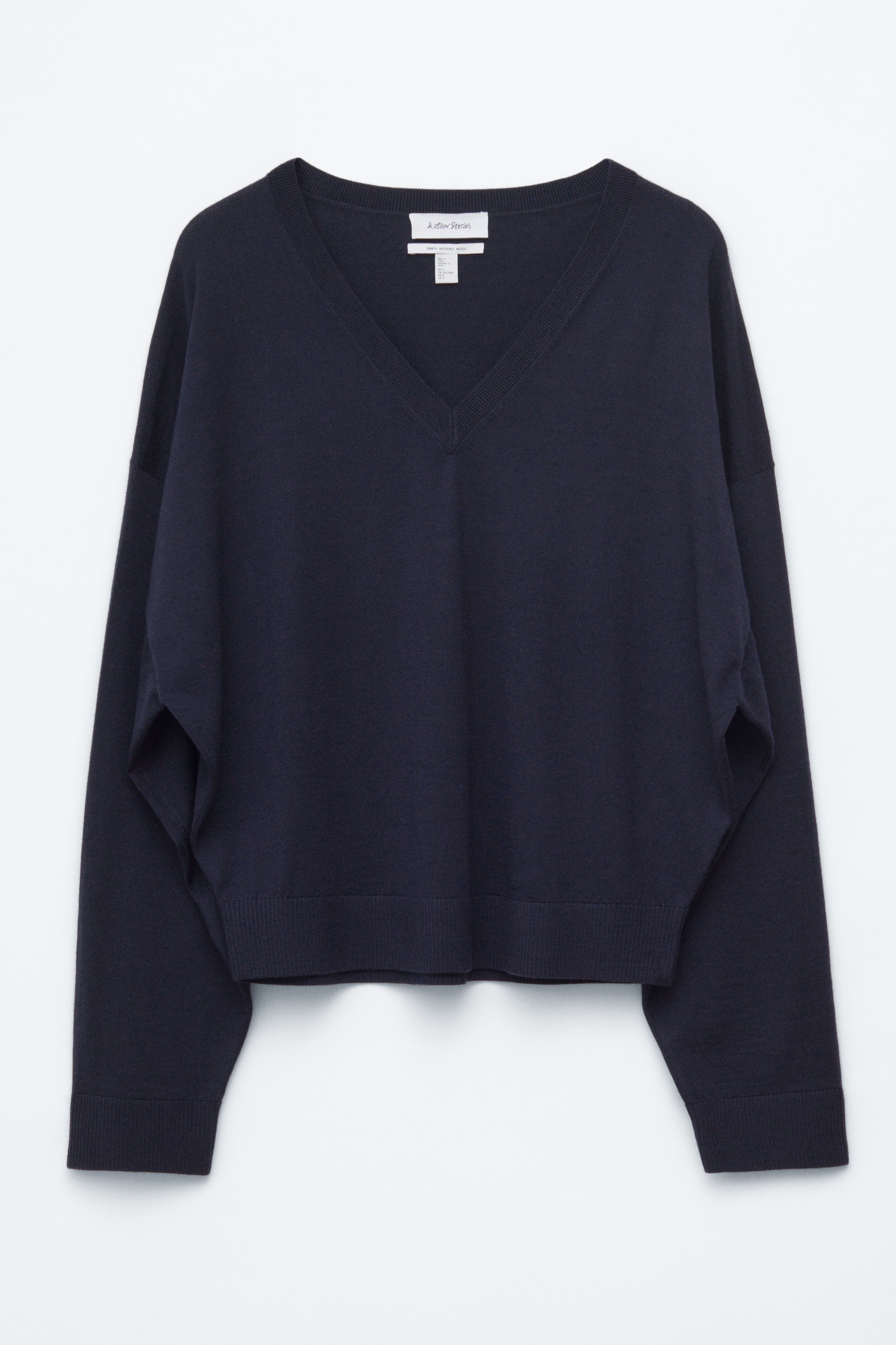 V-Neck Merino Wool Jumper - Dark Blue/Khaki Green/Light Turquoise Melange