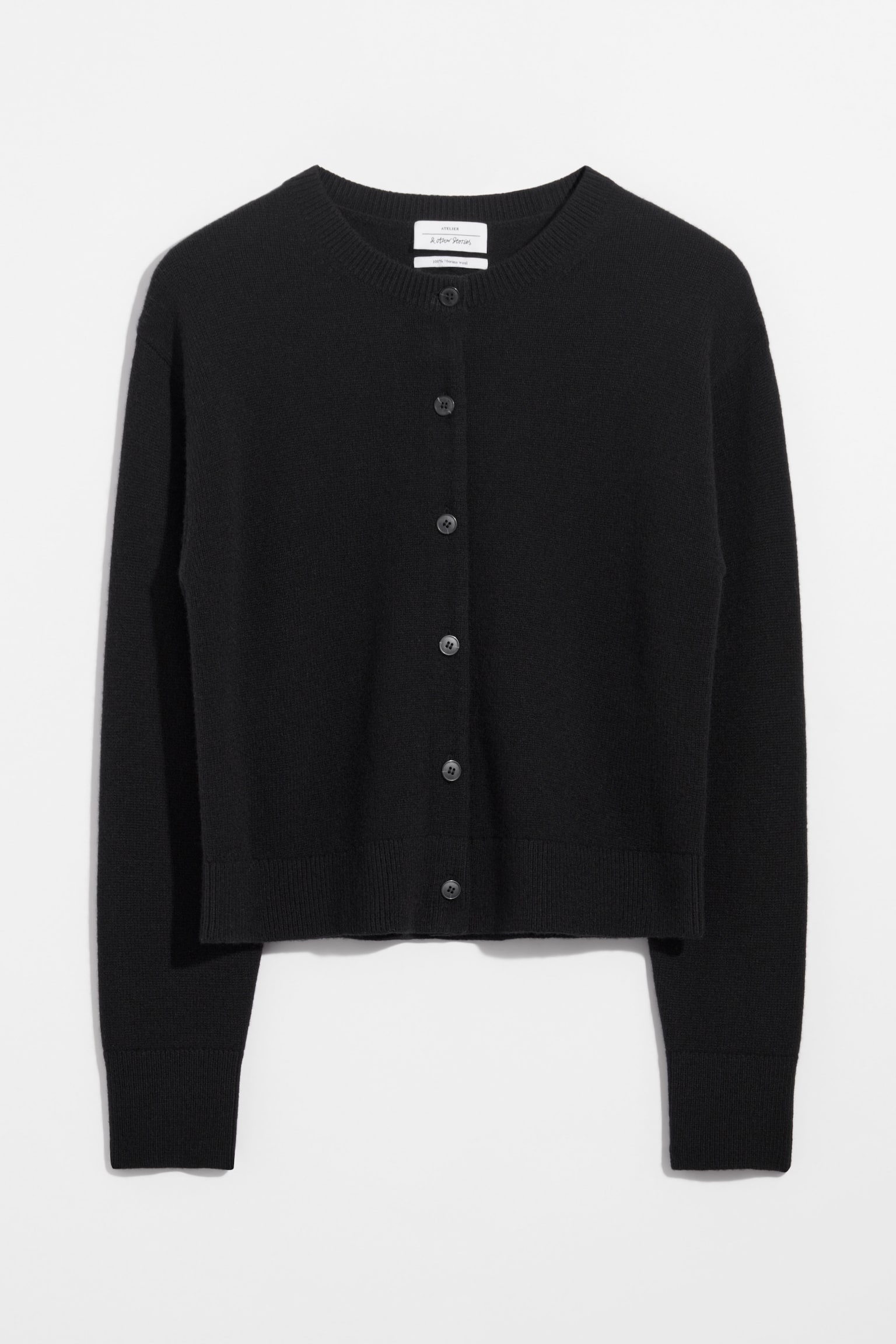 Boxy Merino Wool Cardigan - Black/Mole - 2