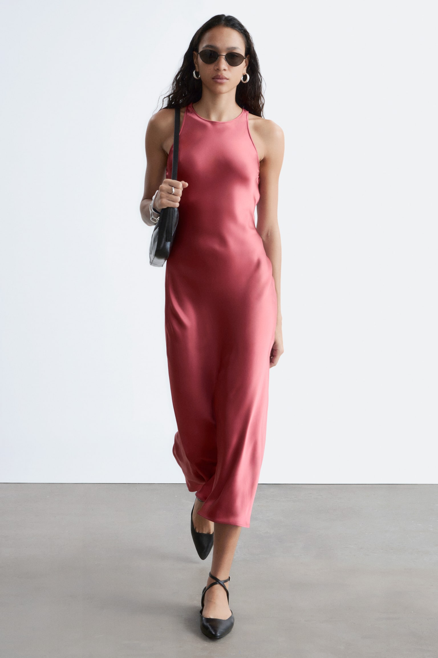 Mouwloze satijnen midi-jurk - Donkerroze/Donkerbruin/Zwart - 3