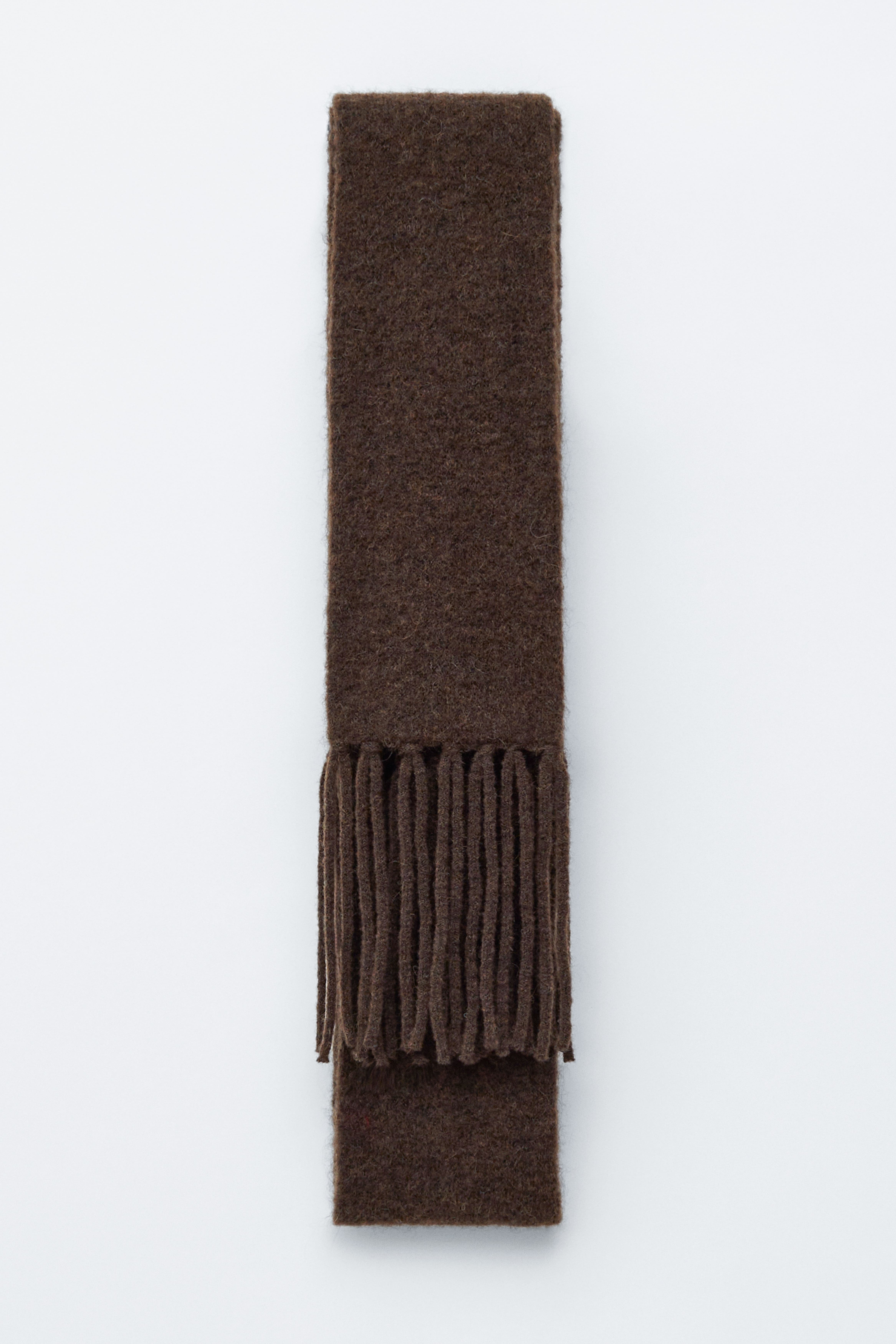 Schmaler Schal aus Alpakamix mit Fransen - Dunkelbraun