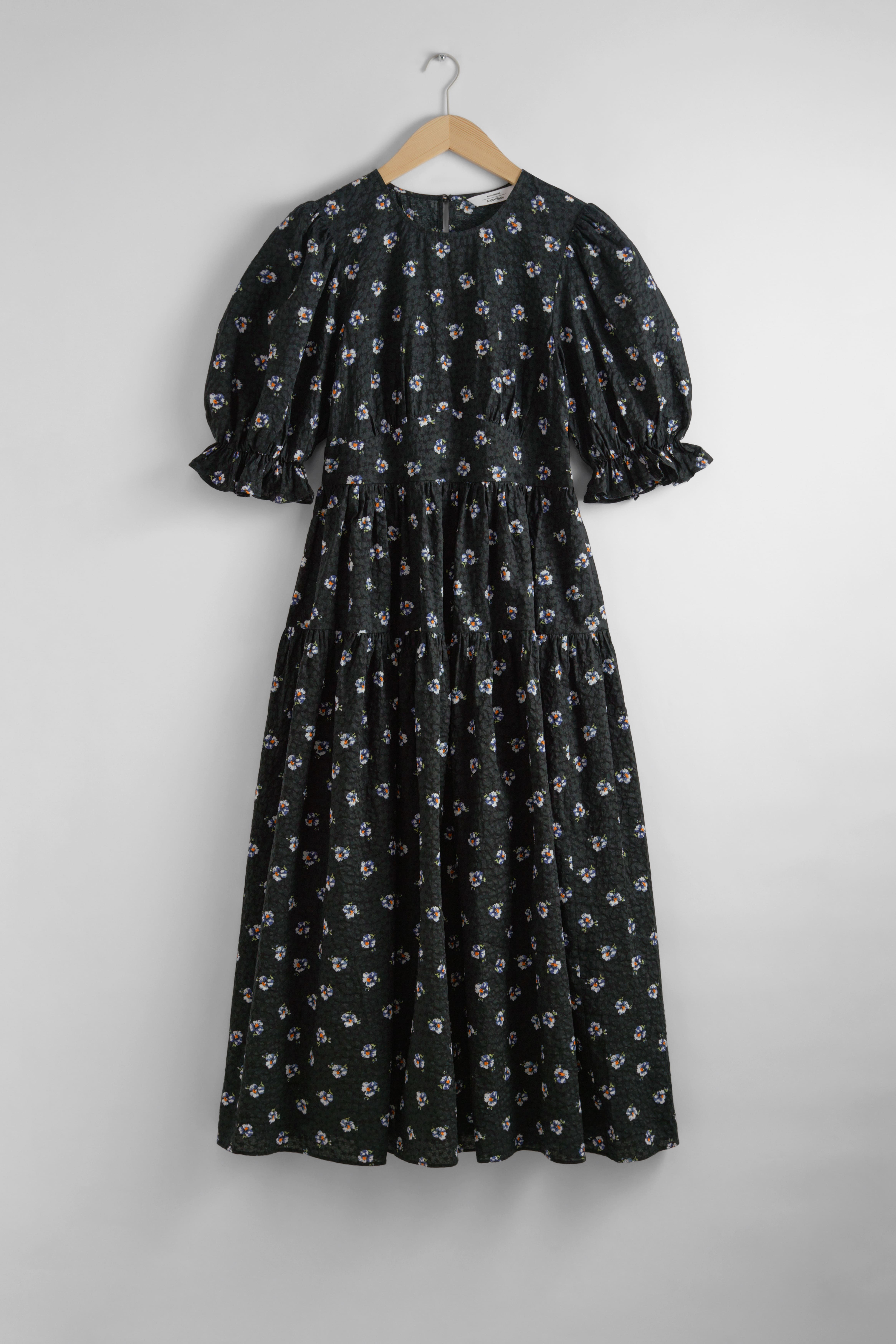 Sister Jane Vestito Velluto Blu Abito Midi Con Manica A Sbuffo