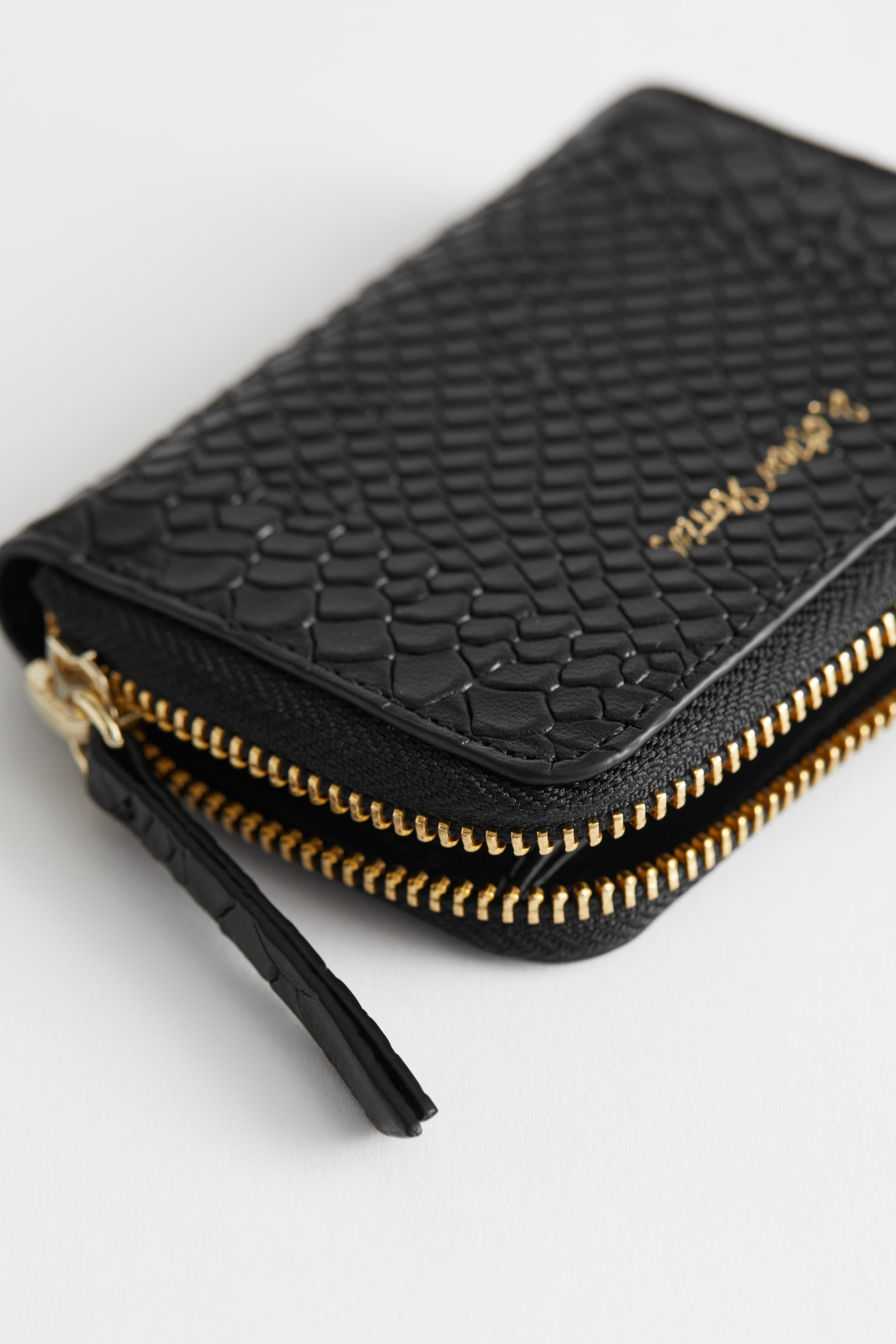 Snake Embossed Leather Wallet - Black/Cream - 3