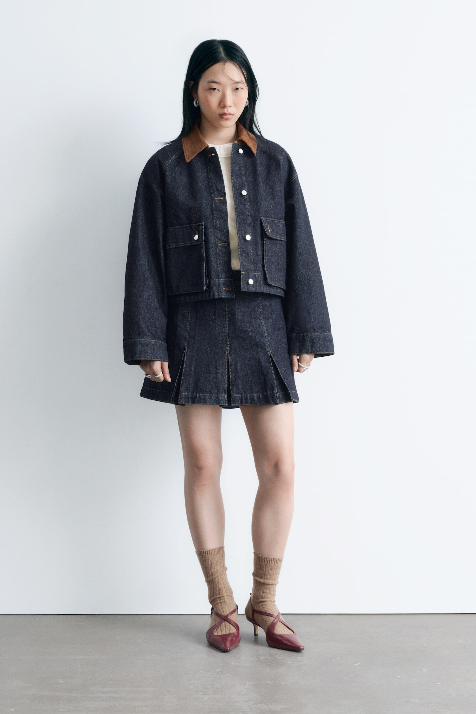 Minigonna in denim a pieghe - Blu scuro - 3