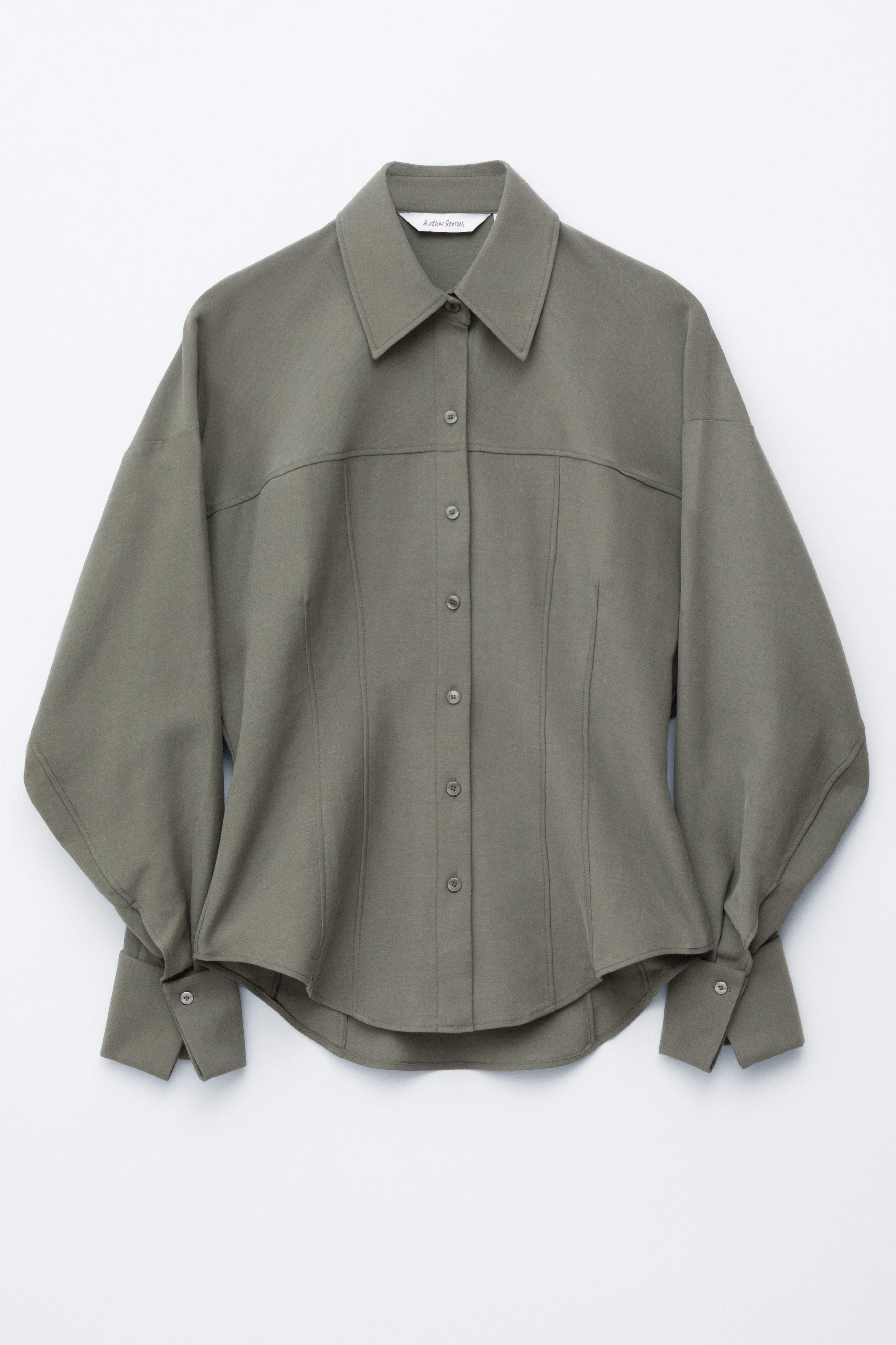 Chemise cintrée à manches bouffantes - Vert kaki foncé