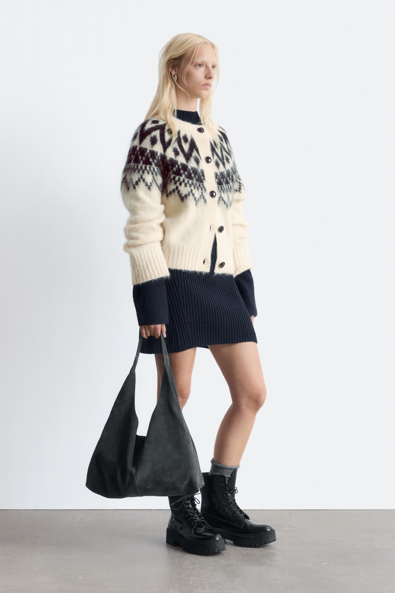 Strickjacke aus Mohairmischung - Weiß/Schwarz - 1