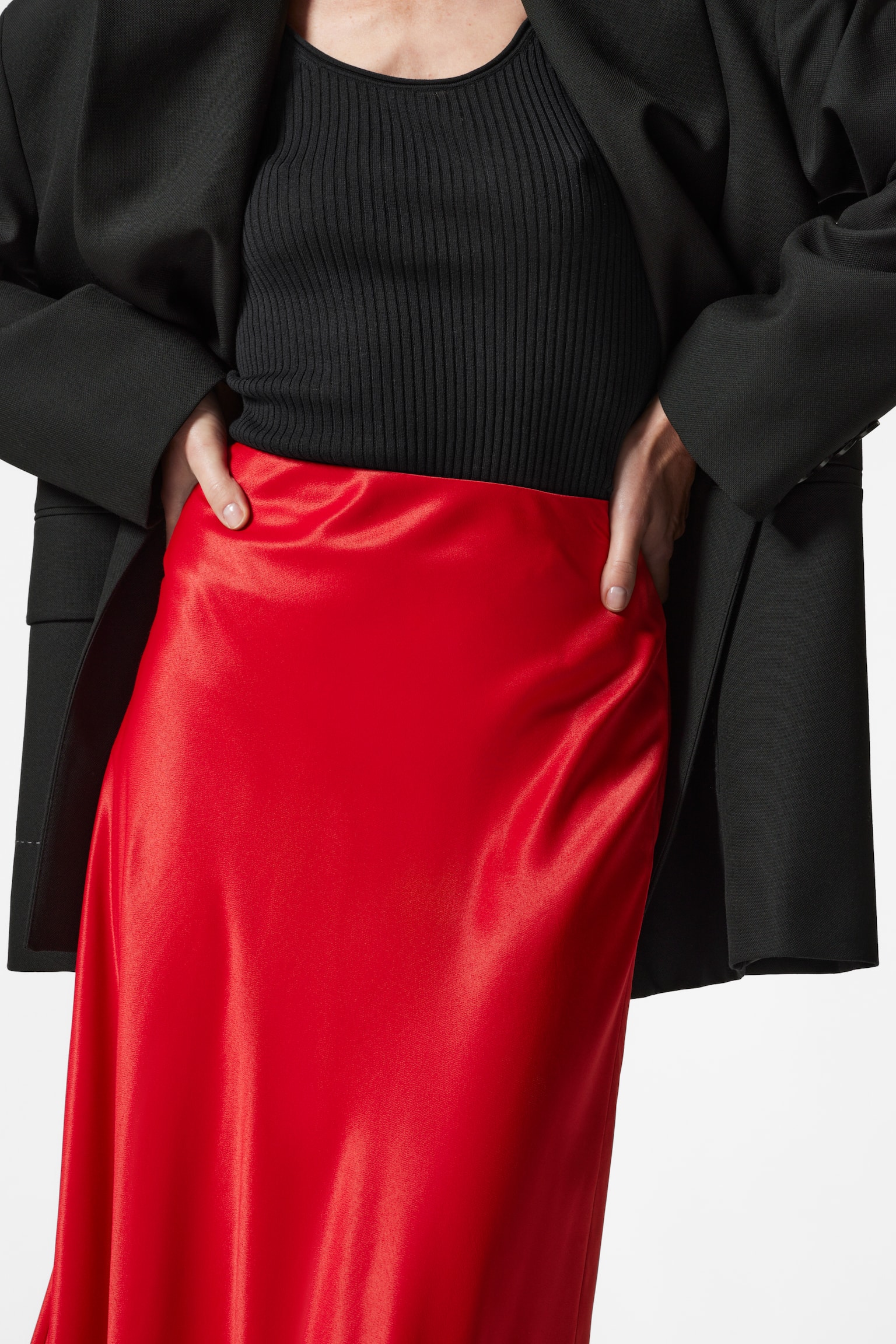 Satin Midi Skirt - Red/Black/Mole/Dark Red - 4