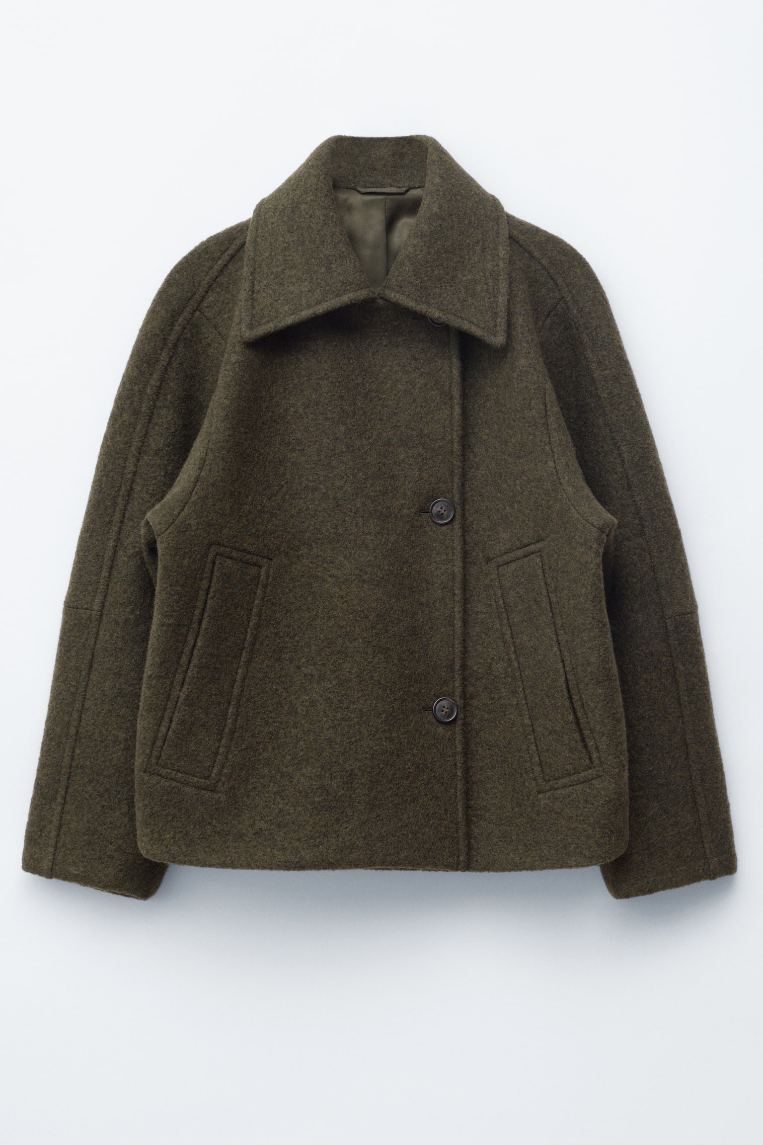 Jachetă supradimensionată din lână - Verde Kaki Închis/Negru - 1