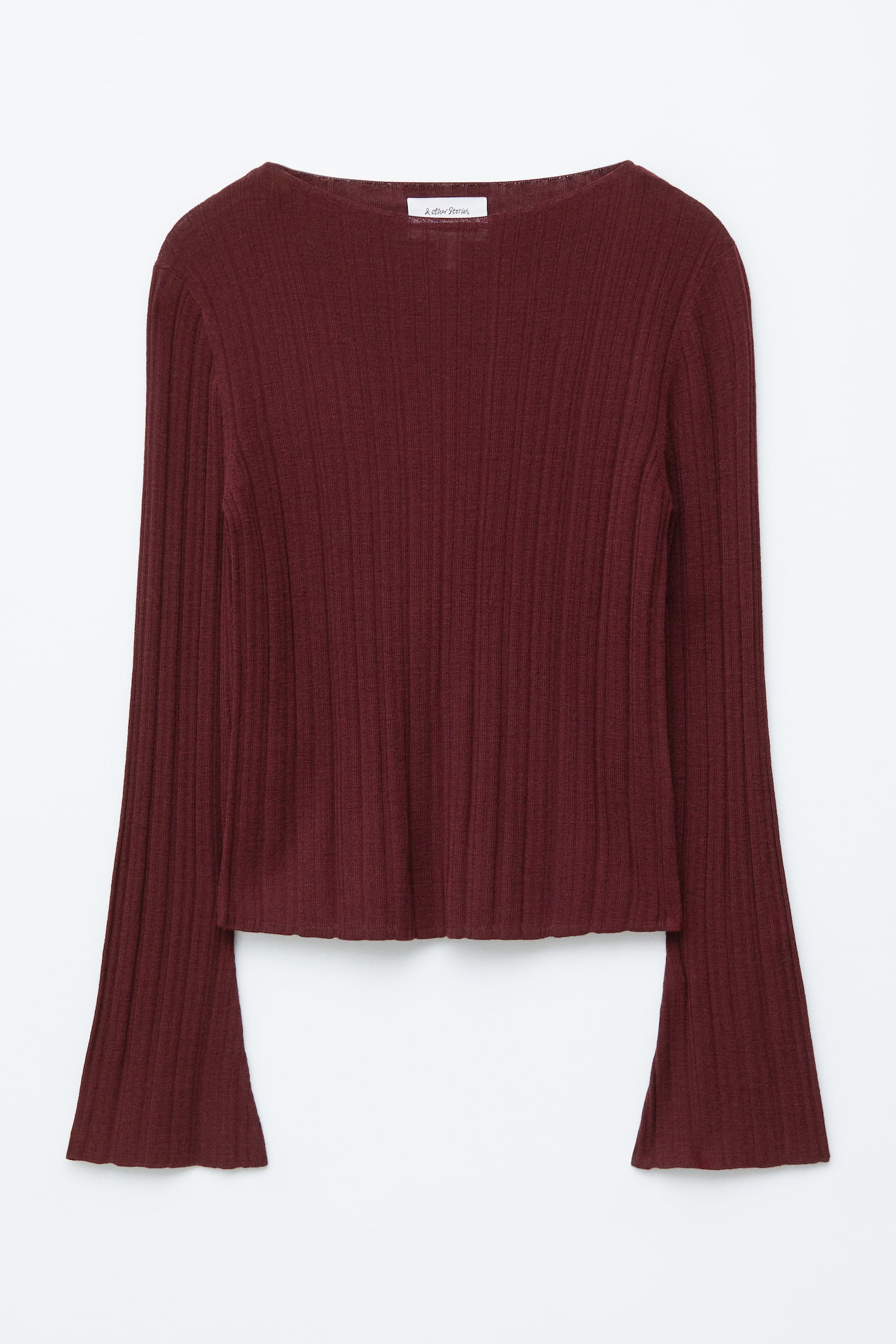 Rippstrick-Wolloberteil mit U-Boot-Ausschnitt - Dunkelrot - 2