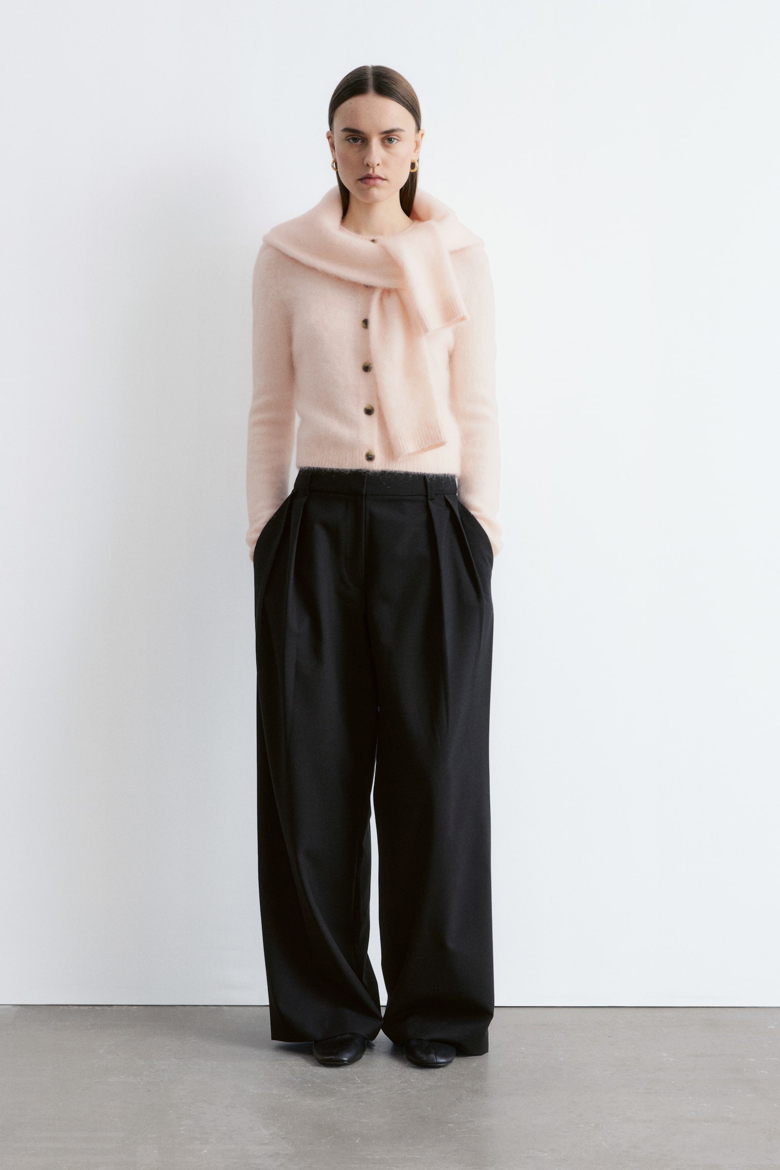 Harjattu neuletakki mohairsekoitetta - Persikka/Musta/Vaaleanturkoosi/Kameli - 1