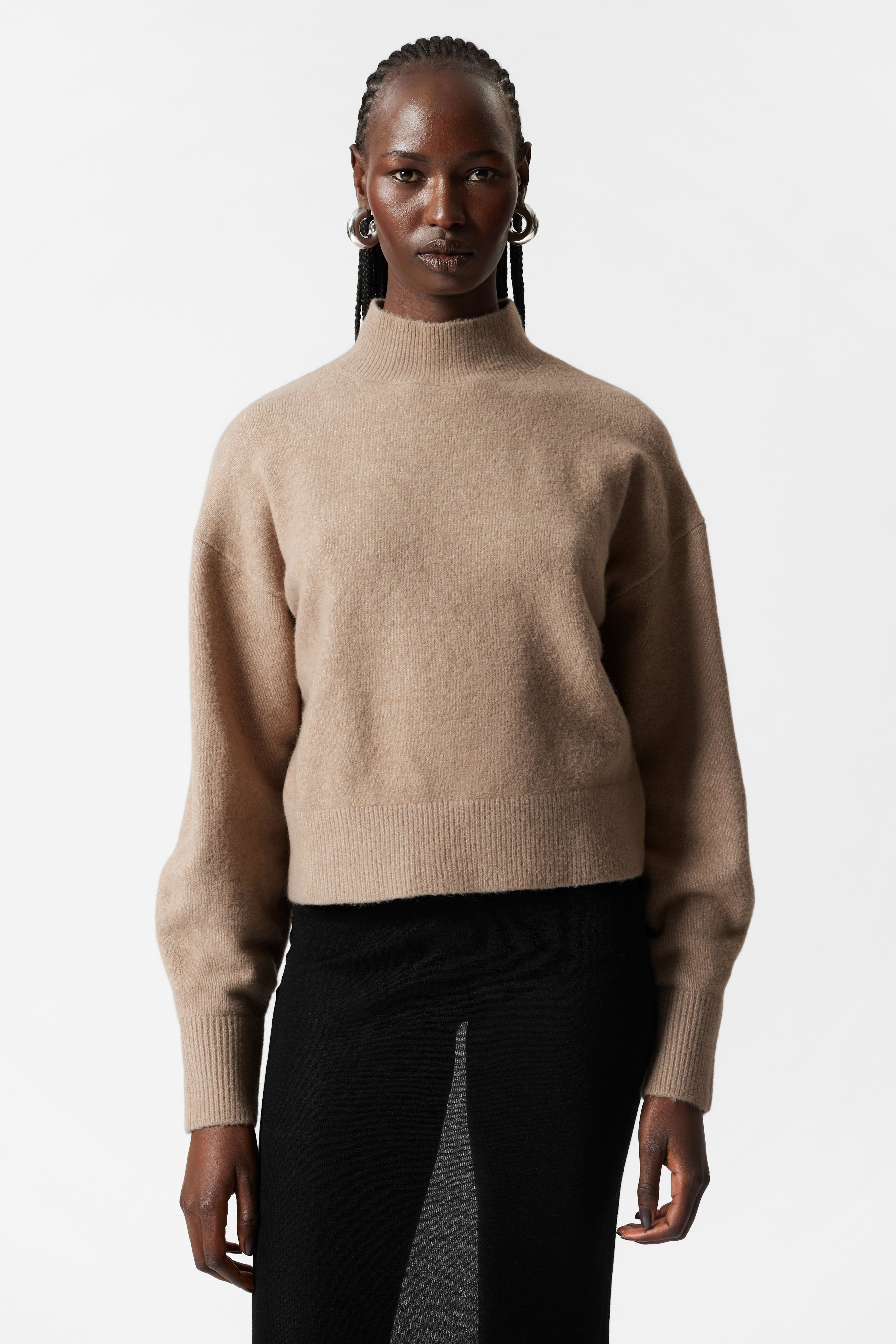 Dropped shoulder shops mock neck sweater