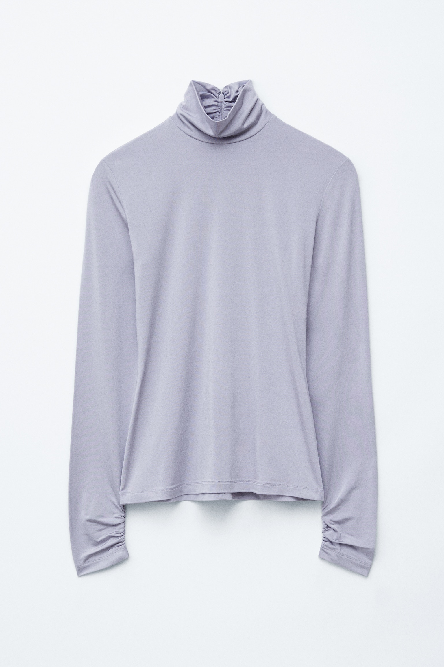 Schmal geschnittenes Oberteil mit Rollkragen - Helllila/Schwarz/Rot/Blumenmotiv - 2