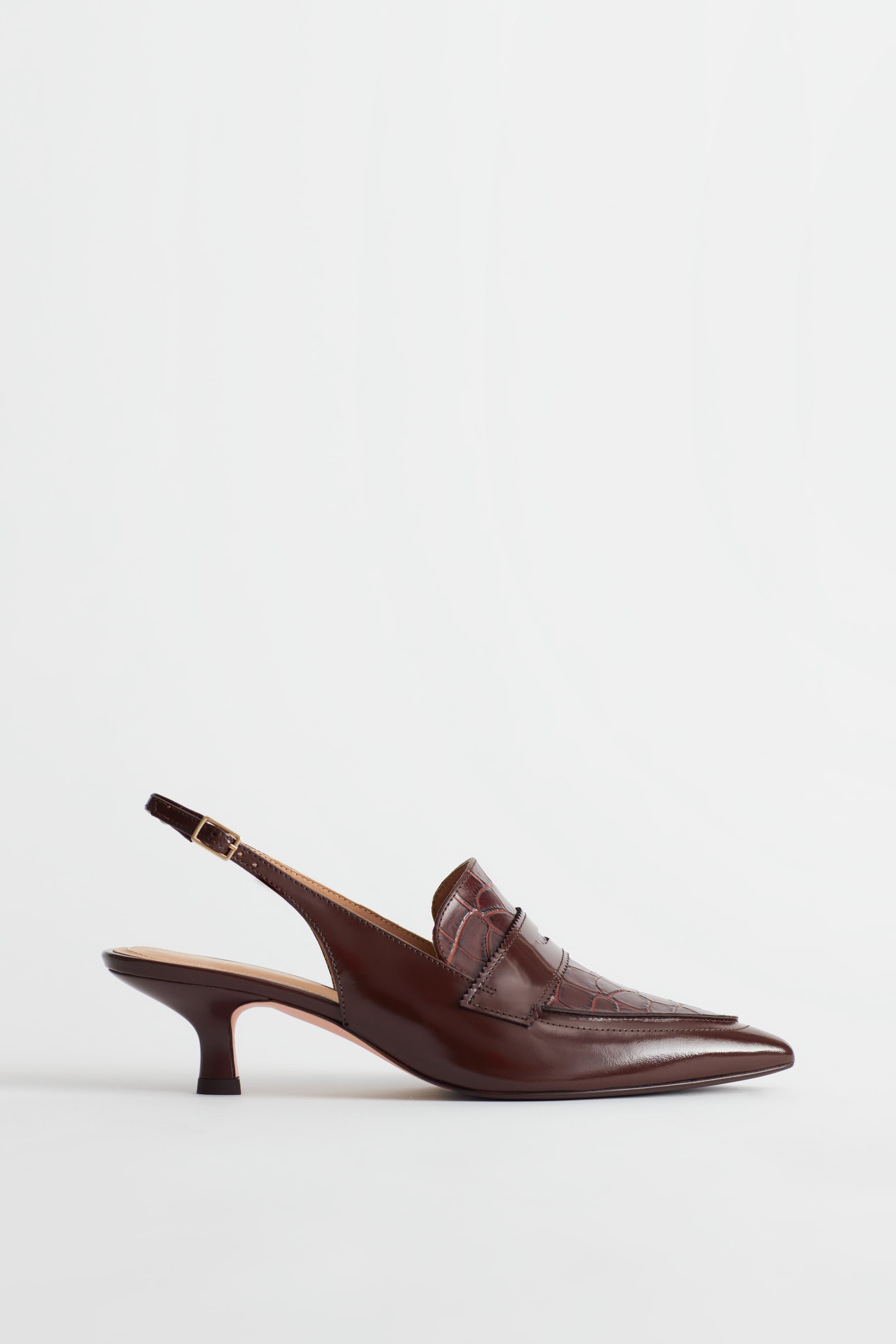Slingback-Loafer aus Leder mit Absatz - Niedriger Absatz - Braun 