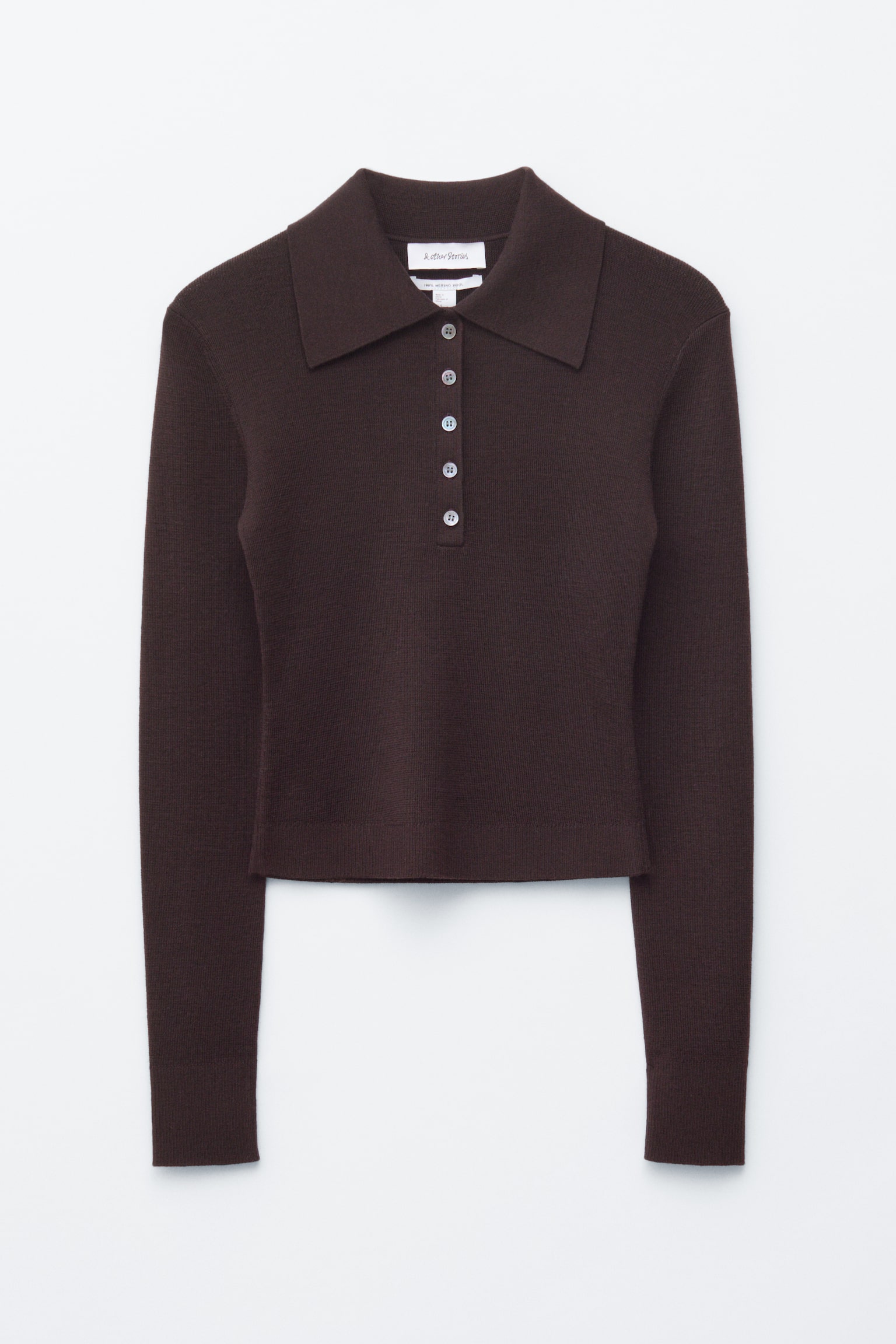 Rippstrick-Poloshirt aus Merinowolle - Dunkelbraun/Pfirsich - 2