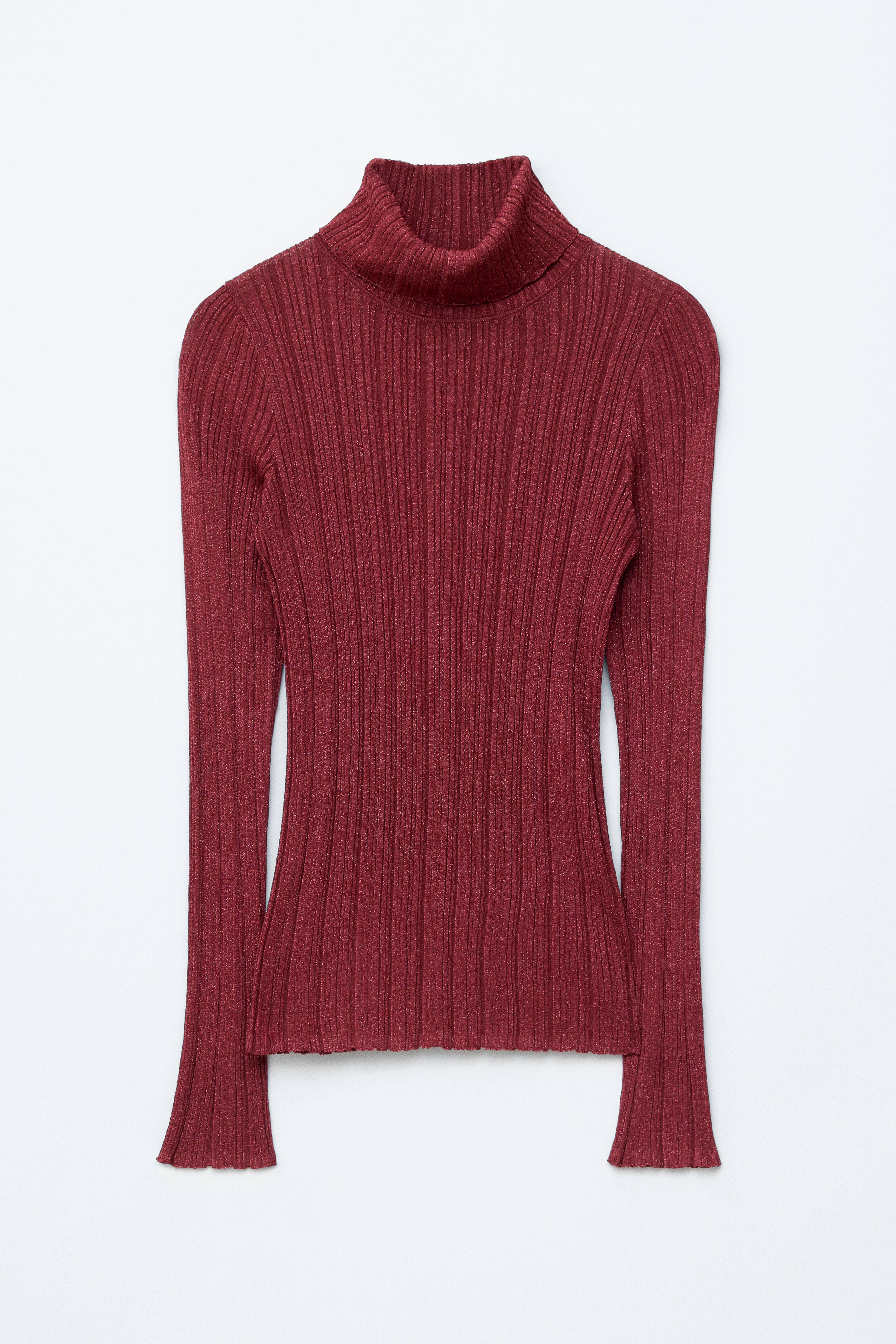 Dolcevita in lurex con lavorazione a coste - Rosso scuro/Azzurro/Marrone scuro/Turchese scuro