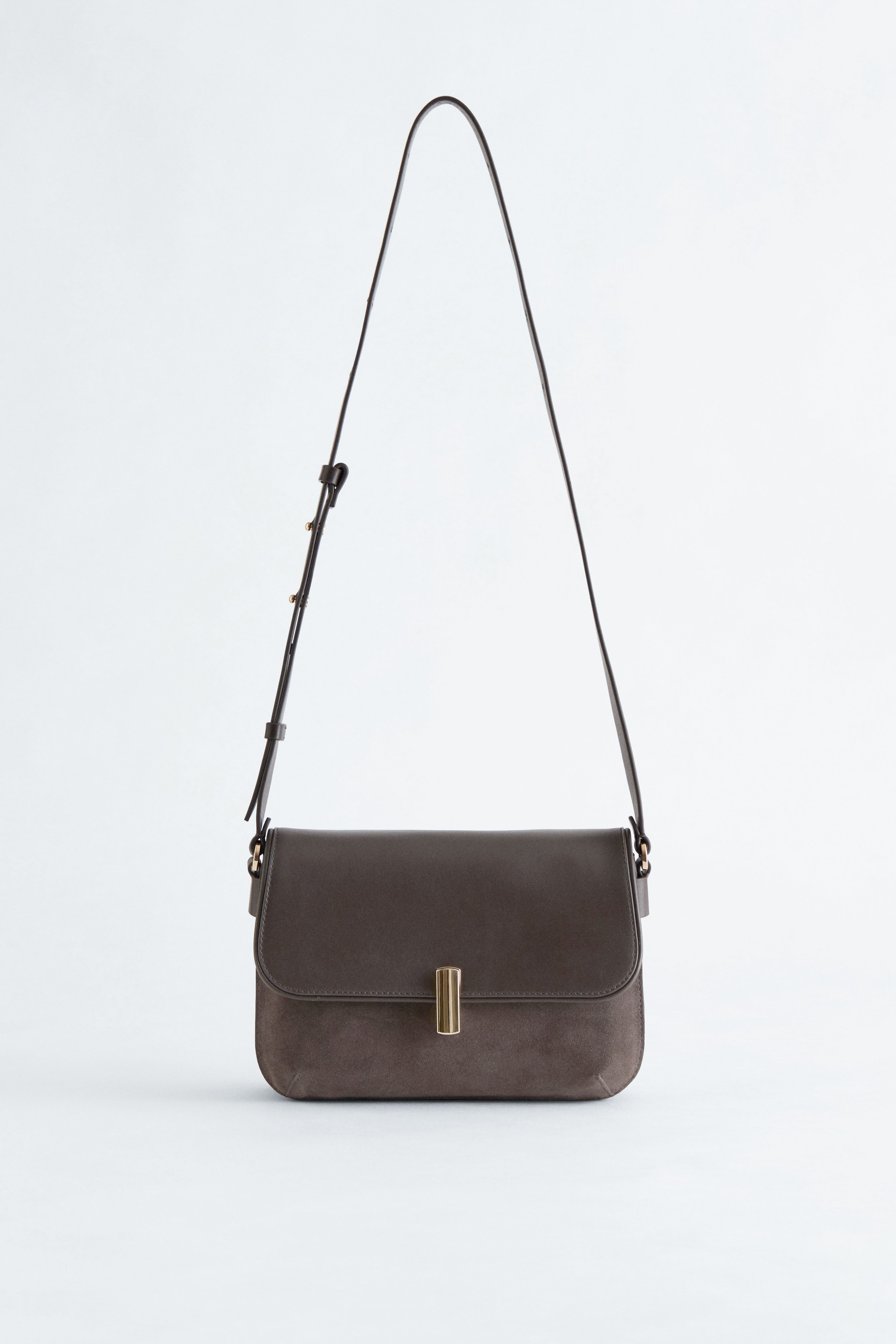 Borsa a tracolla in due tipi di pelle - Greige scuro/Nero