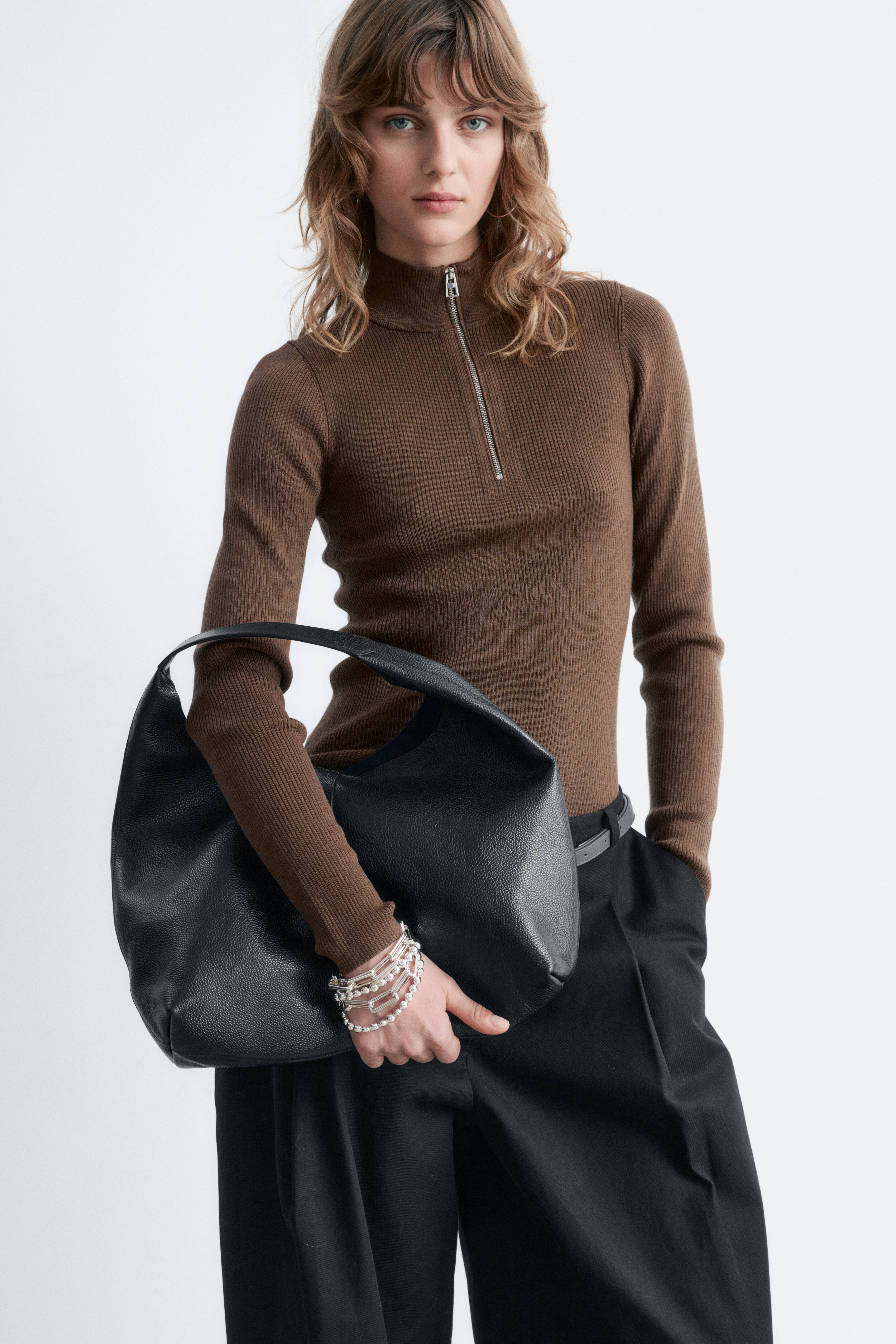 Klassisk totebag i læder - Sort/Mahogni